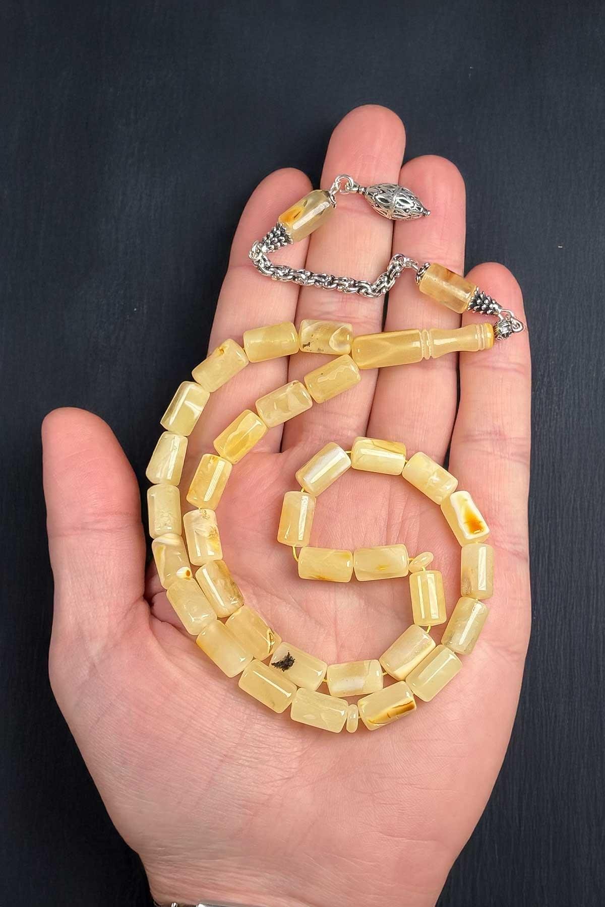 21.5 GR Kapsül Gümüş Püsküllü Damla Kehribar Tesbih