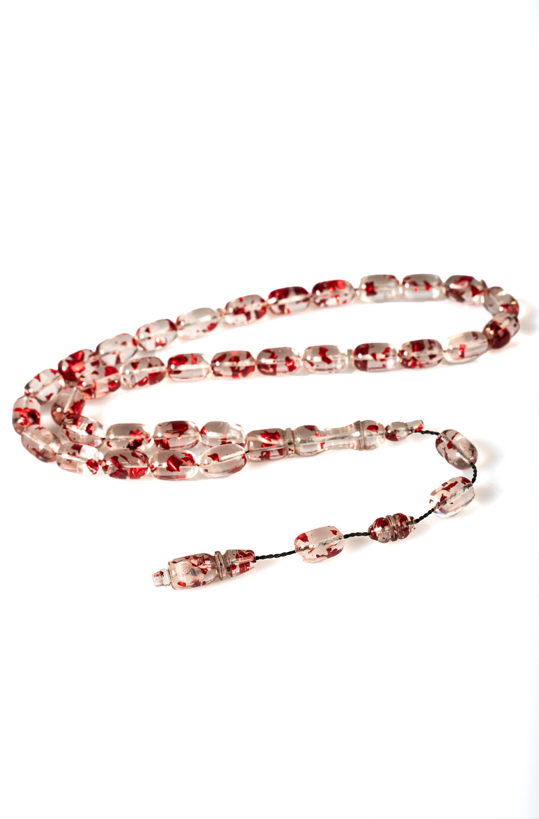 Kapsül Tane Kırmızı Varaklı Uçak Camı Tesbih