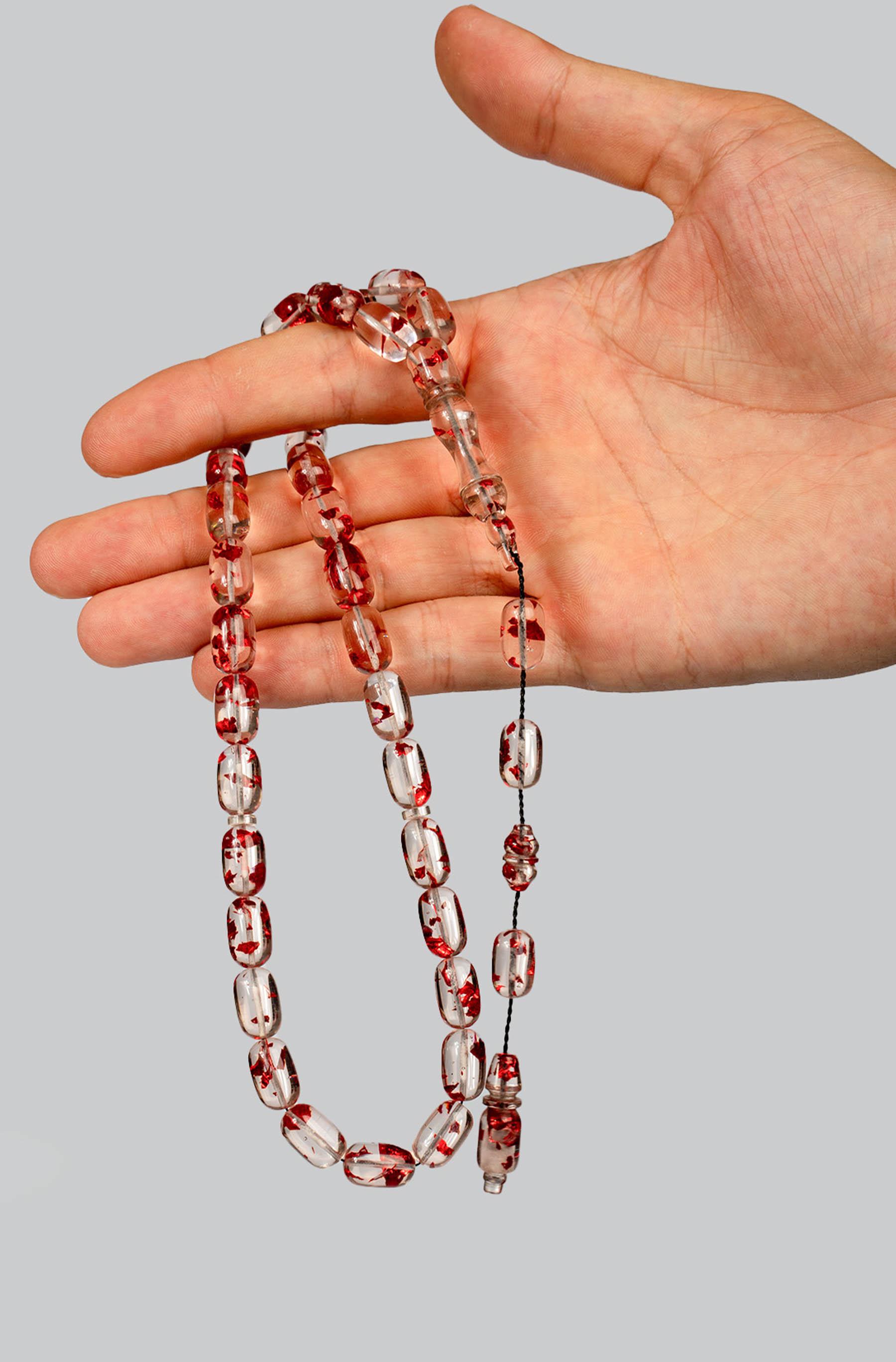 Kapsül Tane Kırmızı Varaklı Uçak Camı Tesbih