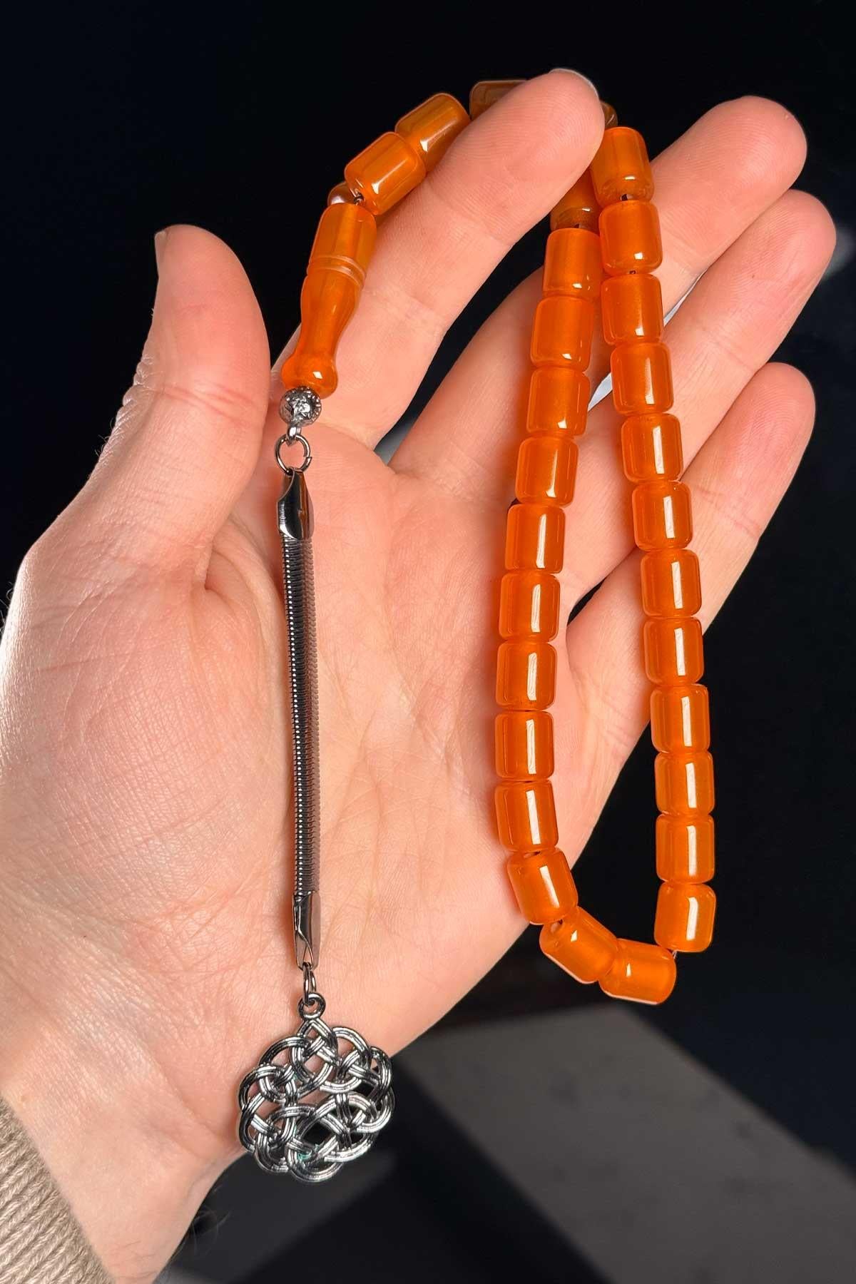 Kesme Metal Kazaz Püsküllü Zar Kehribar Tesbih