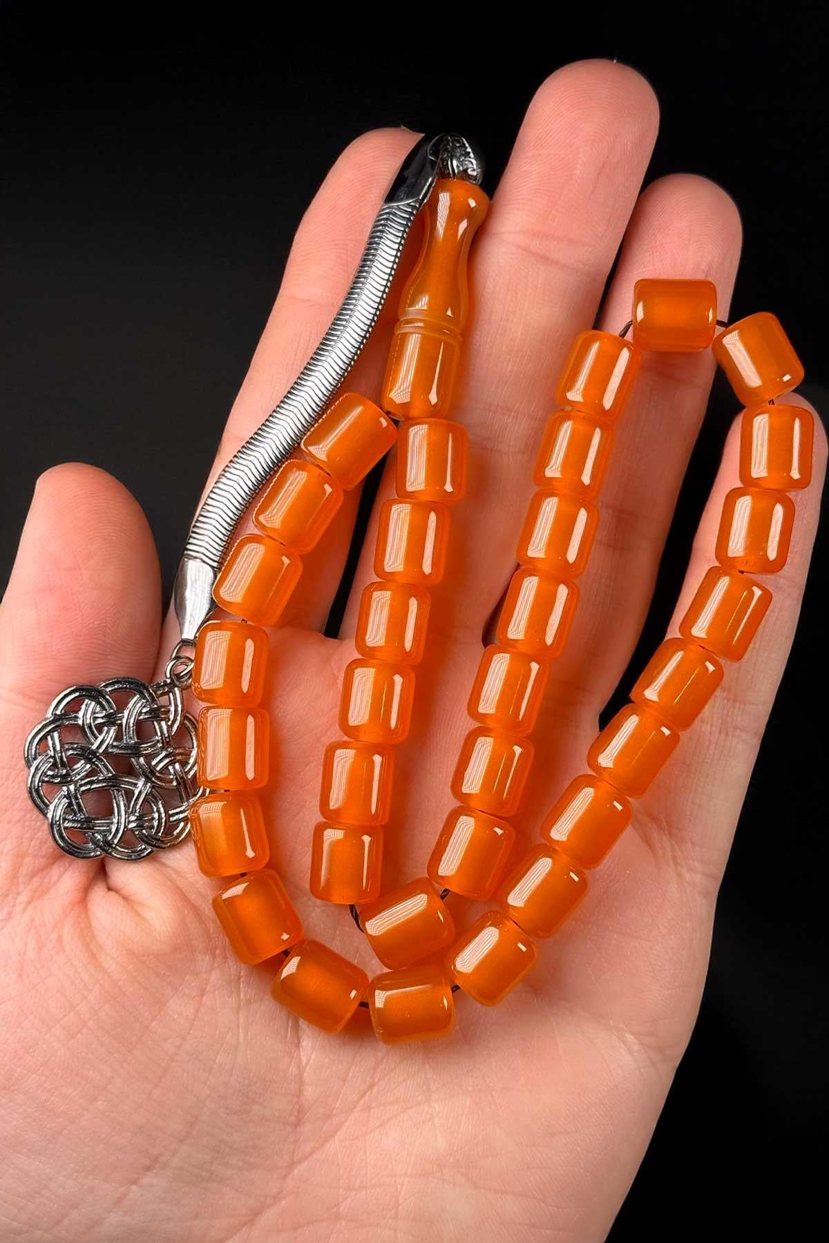 Kesme Metal Kazaz Püsküllü Zar Kehribar Tesbih