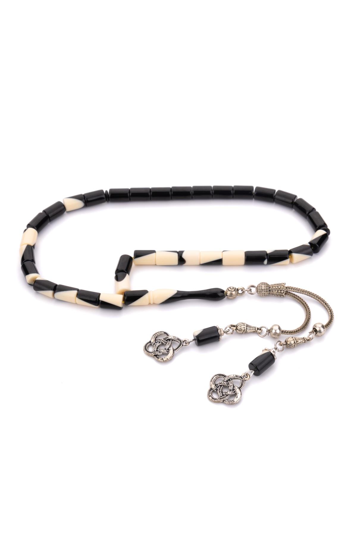 Kesme Tane Çift Koza Püsküllü Siyah Bilardo Tesbih