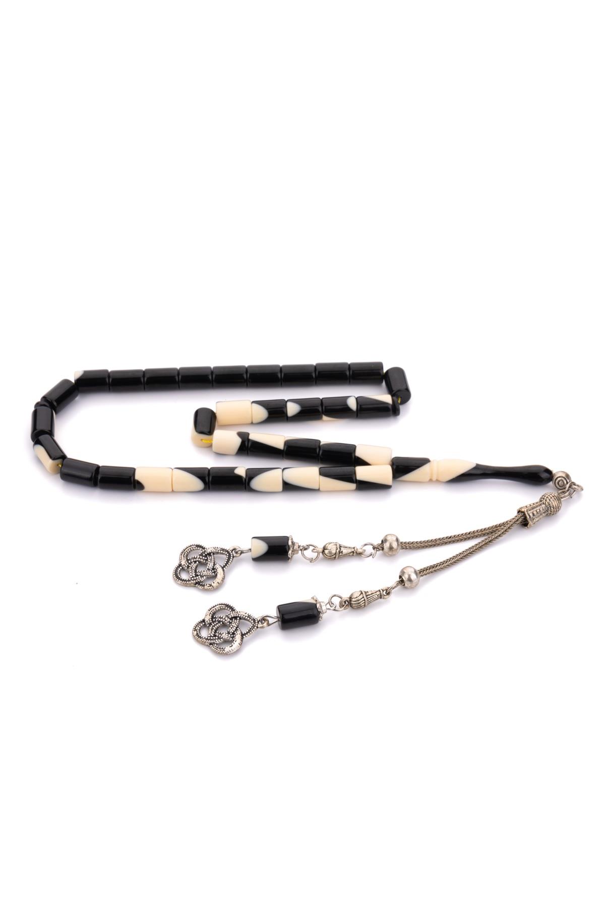 Kesme Tane Çift Koza Püsküllü Siyah Bilardo Tesbih