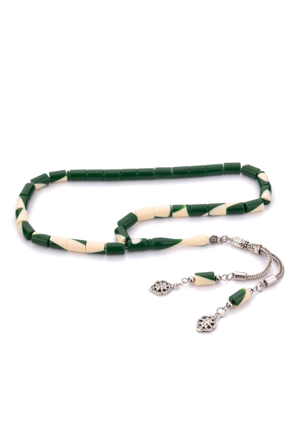 Kesme Tane Çift Koza Püsküllü Yeşil Bilardo Tesbih