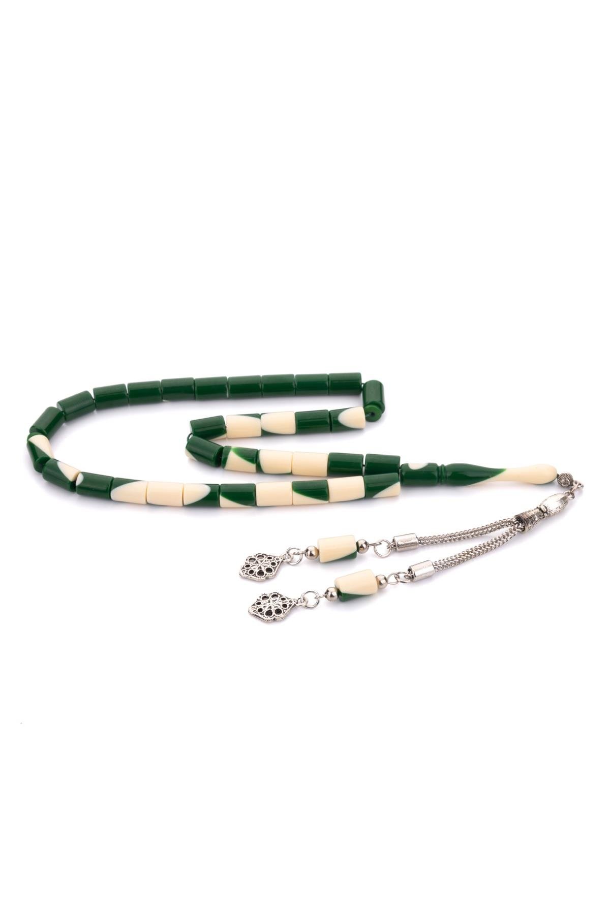 Kesme Tane Çift Koza Püsküllü Yeşil Bilardo Tesbih