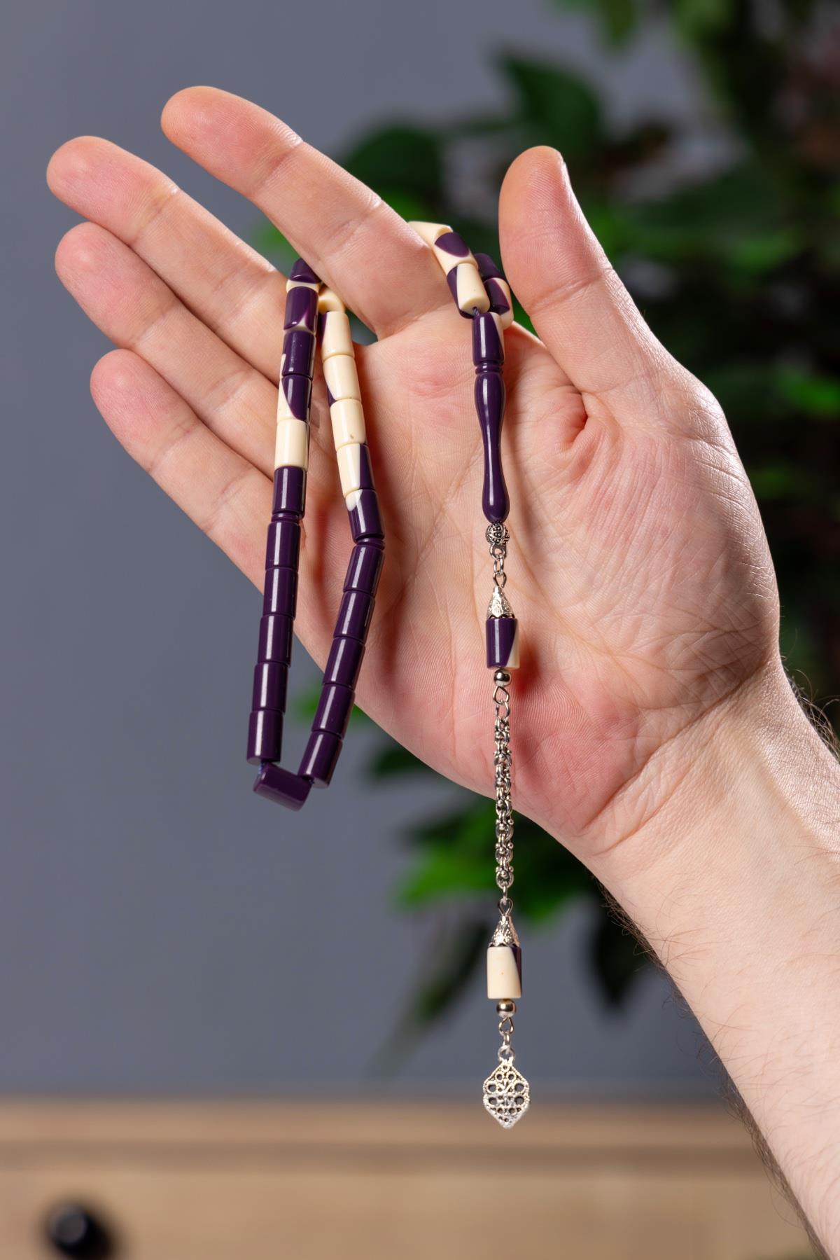 Kesme Tane Tek Koza Püsküllü Mor Bilardo Tesbih