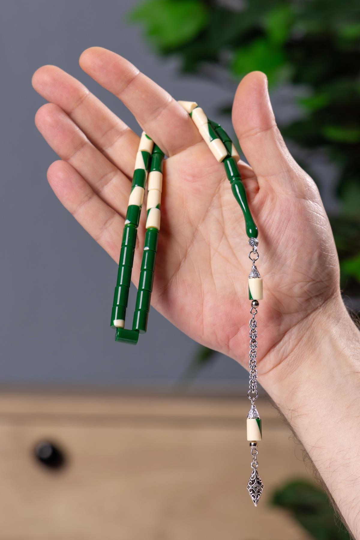 Kesme Tane Tek Koza Püsküllü Yeşil Bilardo Tesbih