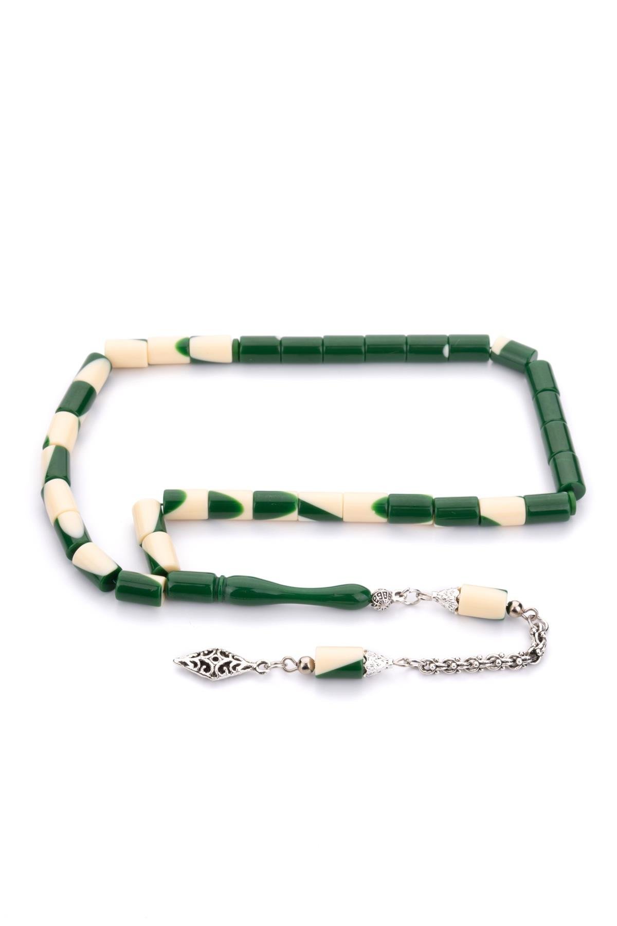 Kesme Tane Tek Koza Püsküllü Yeşil Bilardo Tesbih