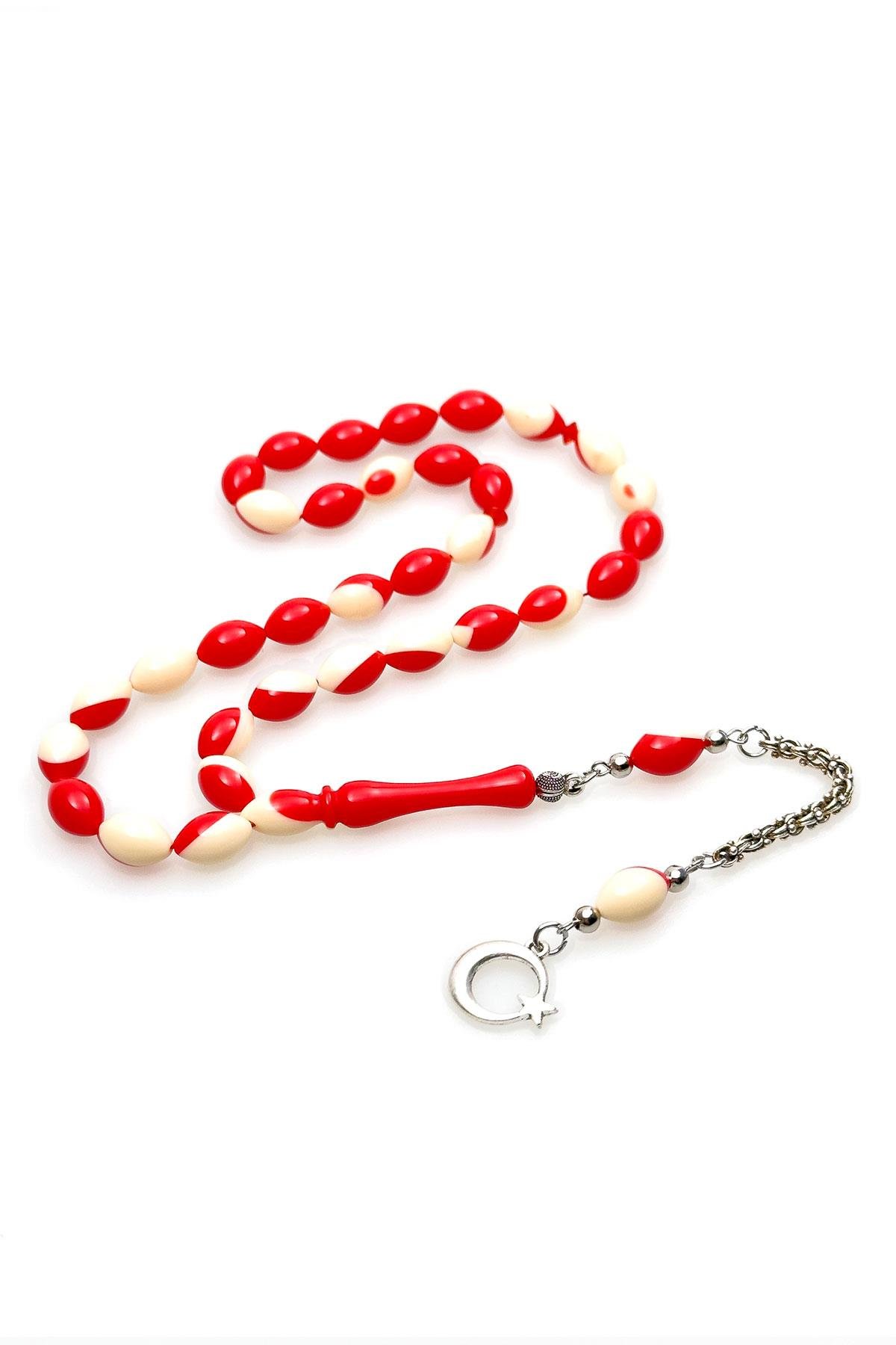 Kımızı Renk Bilardo Model Güzel Çekimli Toz Kehribar Tesbih