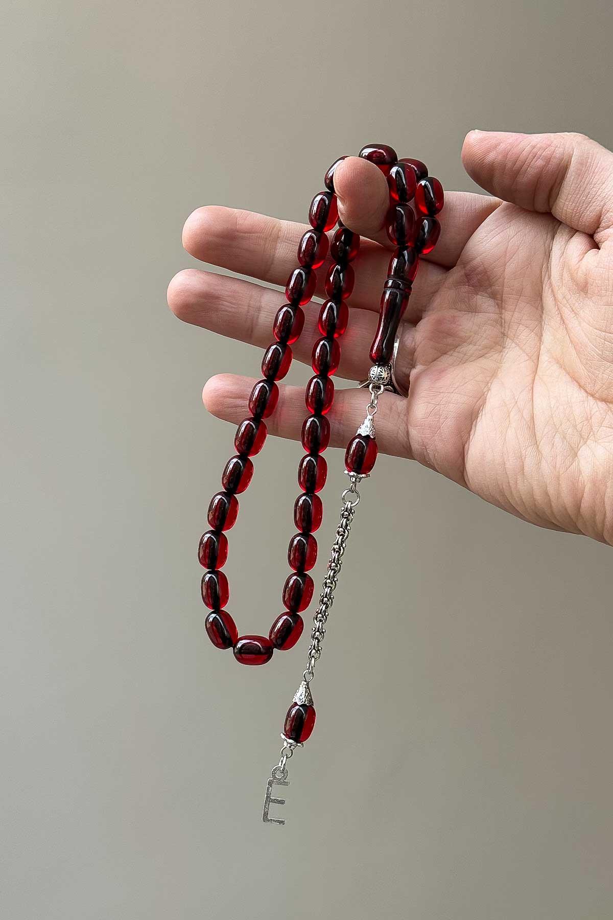 Kişiye Özel Harf ve Notlu Ahşap Kutuda Toz Kehribar Tesbih