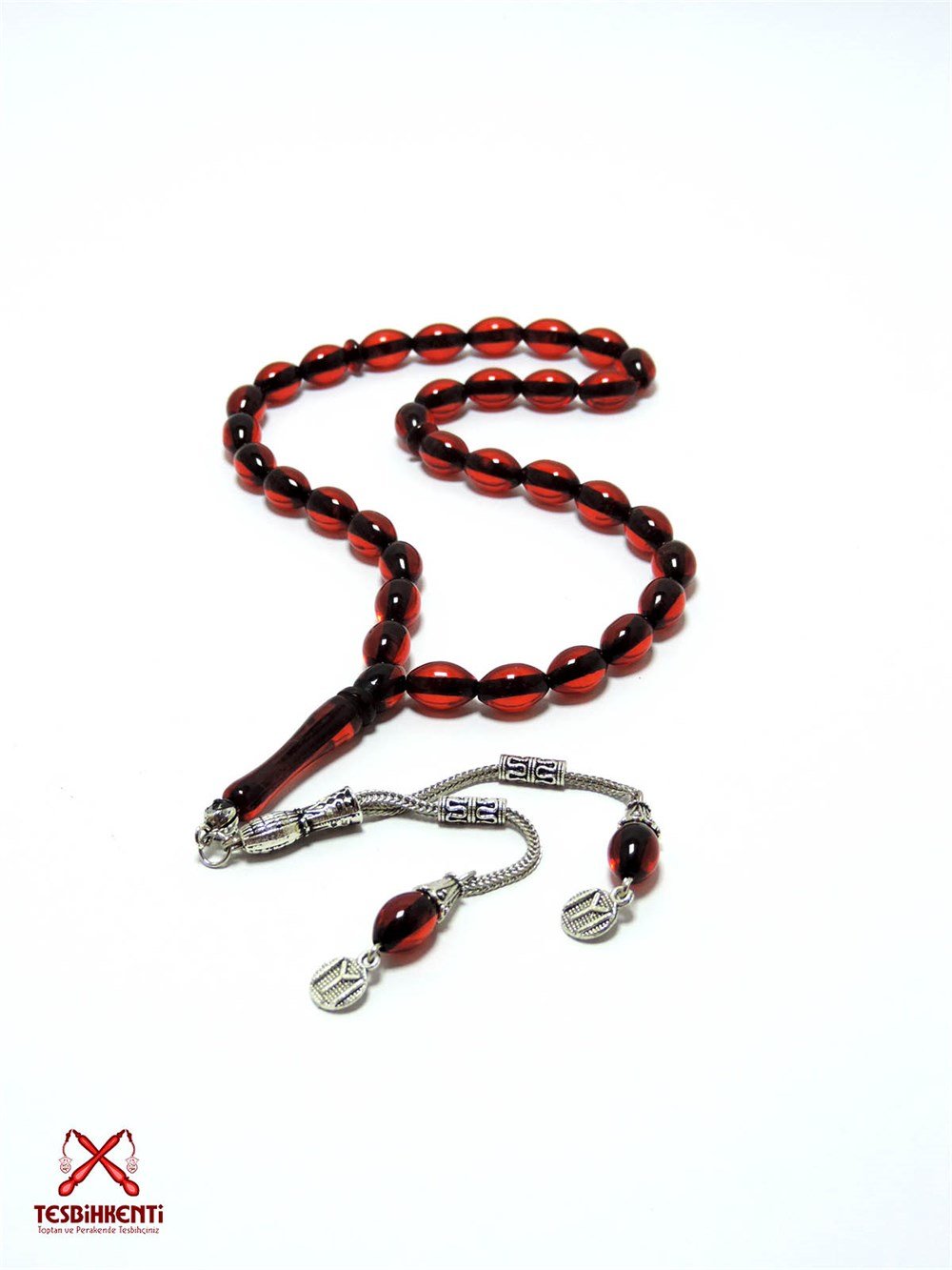 Koyu Kırmızı Çift Püsküllü Toz Kehribar