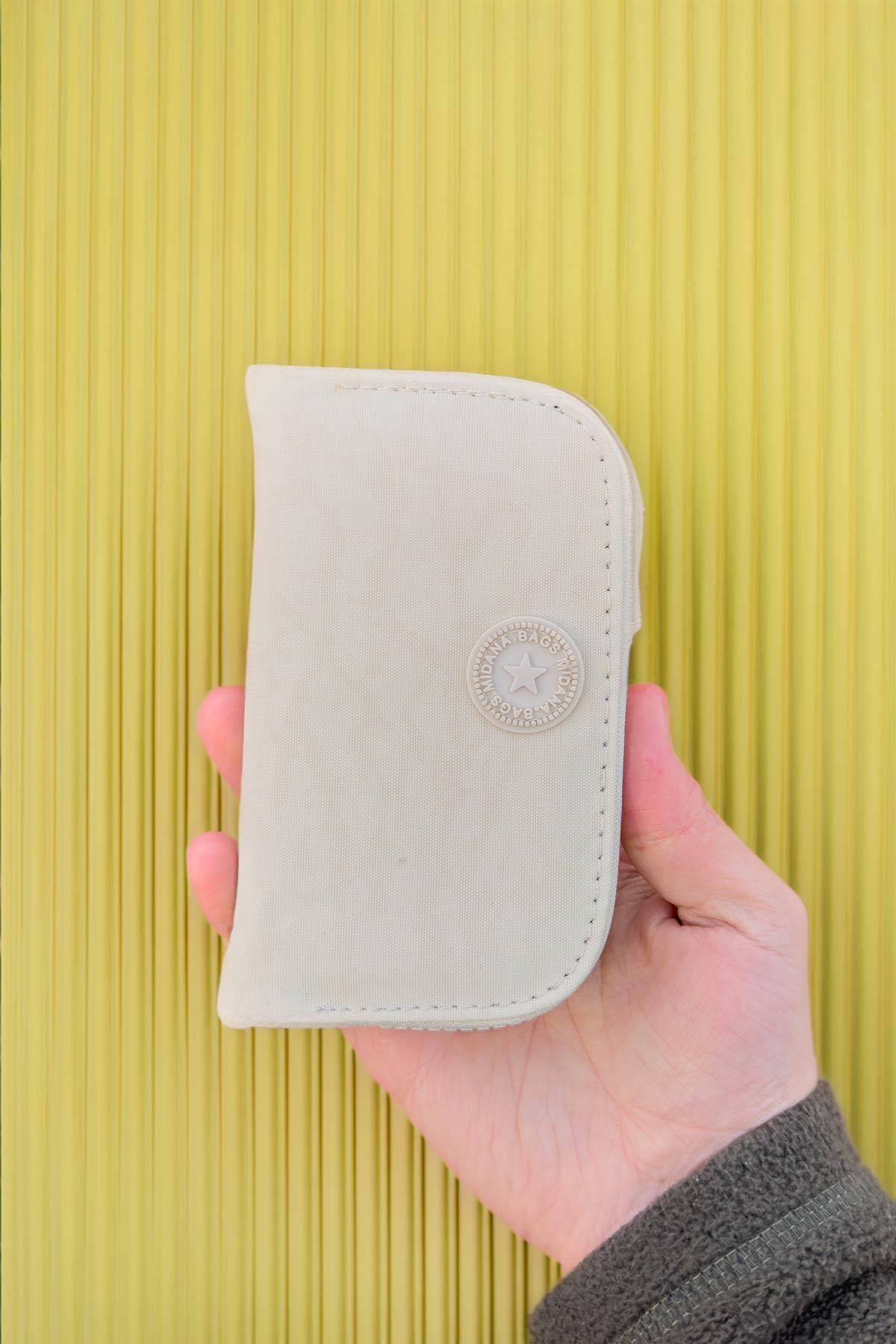 Krem Renk Küçük Boy Kumaş Kadın Cüzdan Kartlık