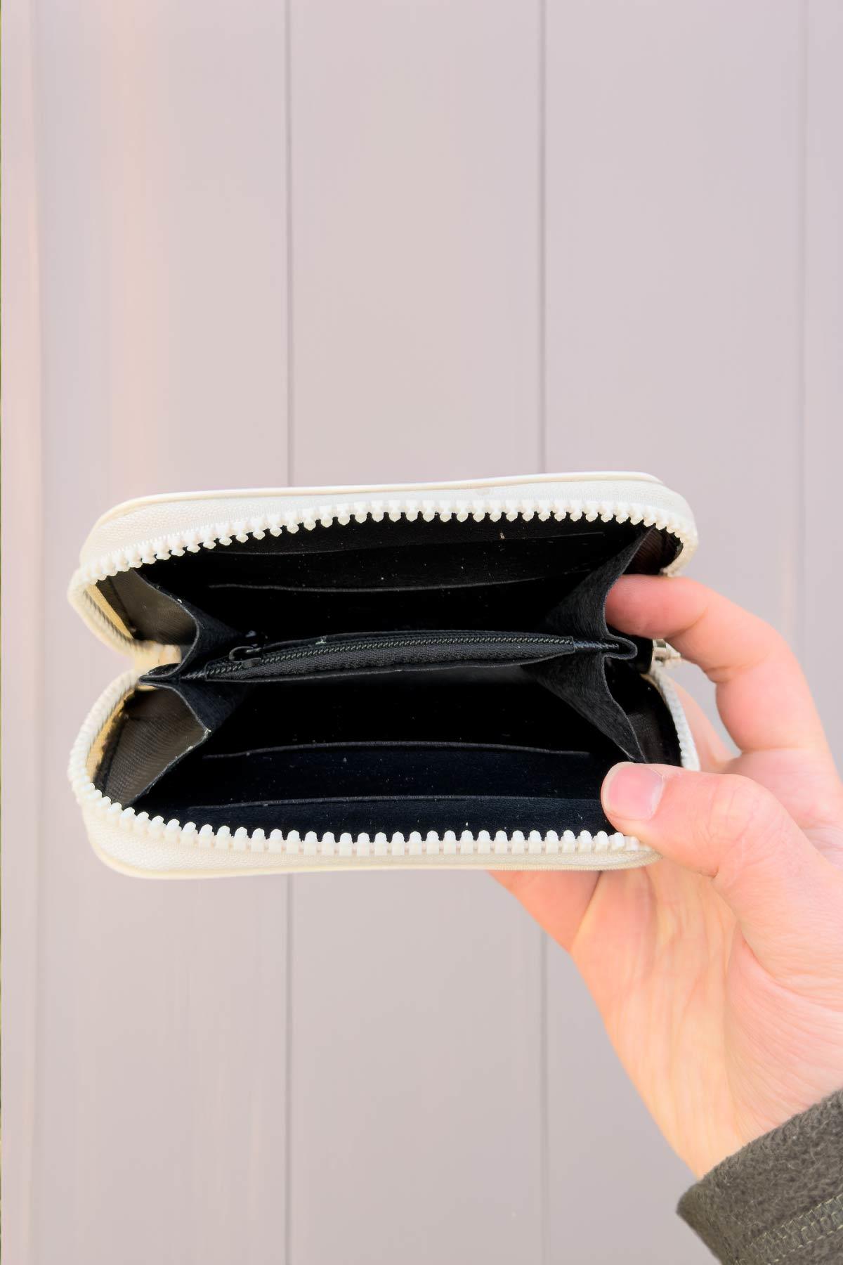 Krem Renk Küçük Boy Kumaş Kadın Cüzdan Kartlık