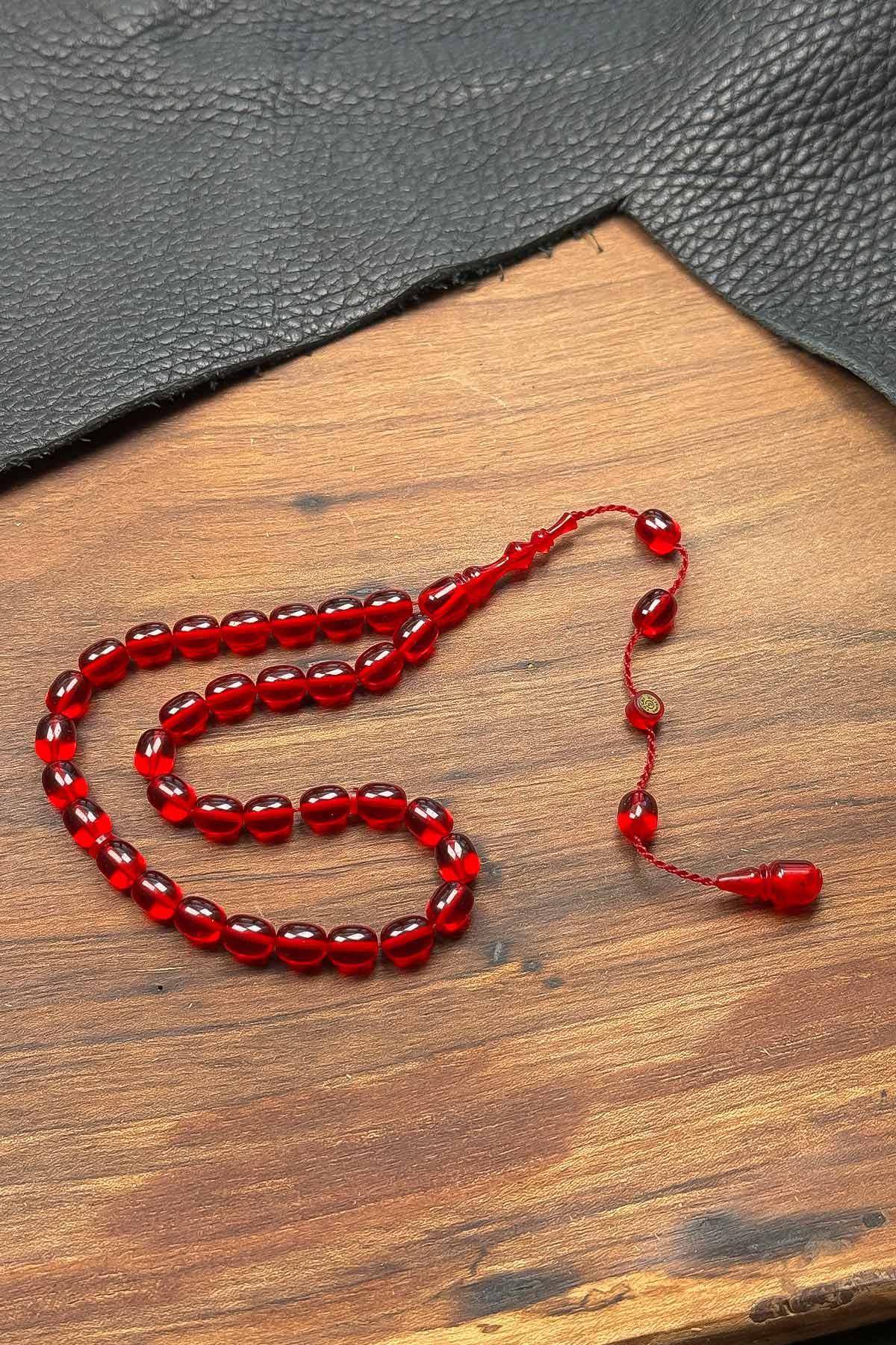 Küçük Boy Usta İşçilik Kırmızı Ateş Kehribar Tesbih