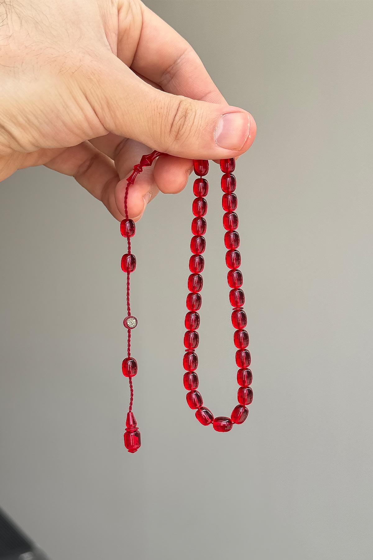 Küçük Boy Usta İşçilik Kırmızı Ateş Kehribar Tesbih