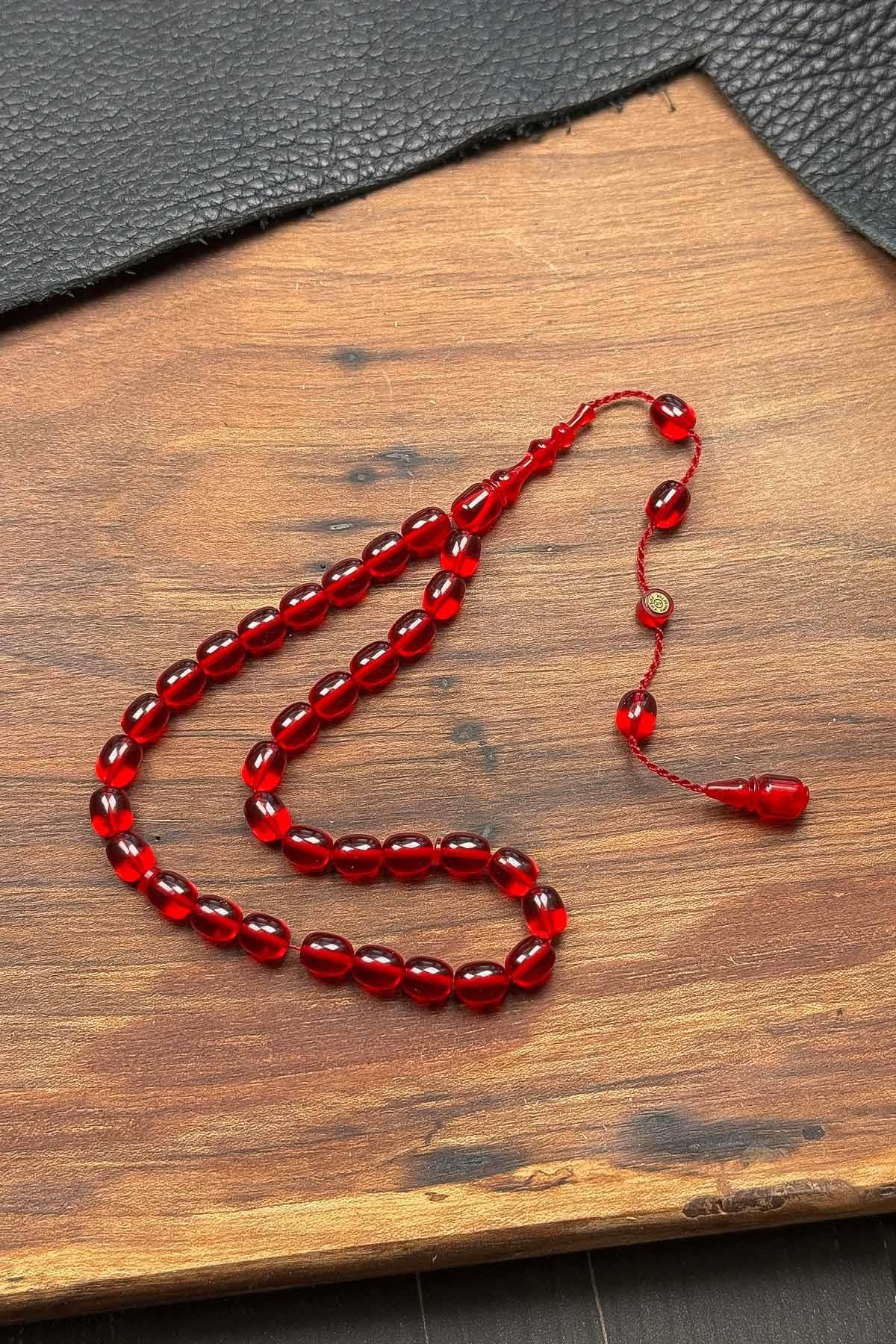 Küçük Boy Usta İşçilik Kırmızı Ateş Kehribar Tesbih