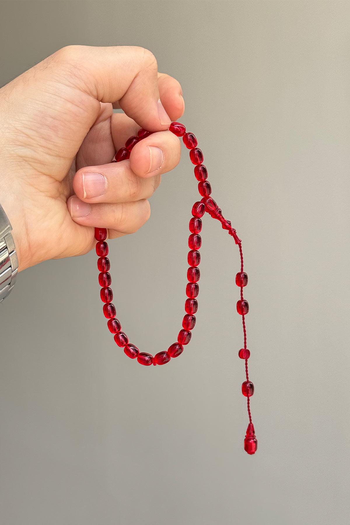 Küçük Boy Usta İşçilik Kırmızı Ateş Kehribar Tesbih