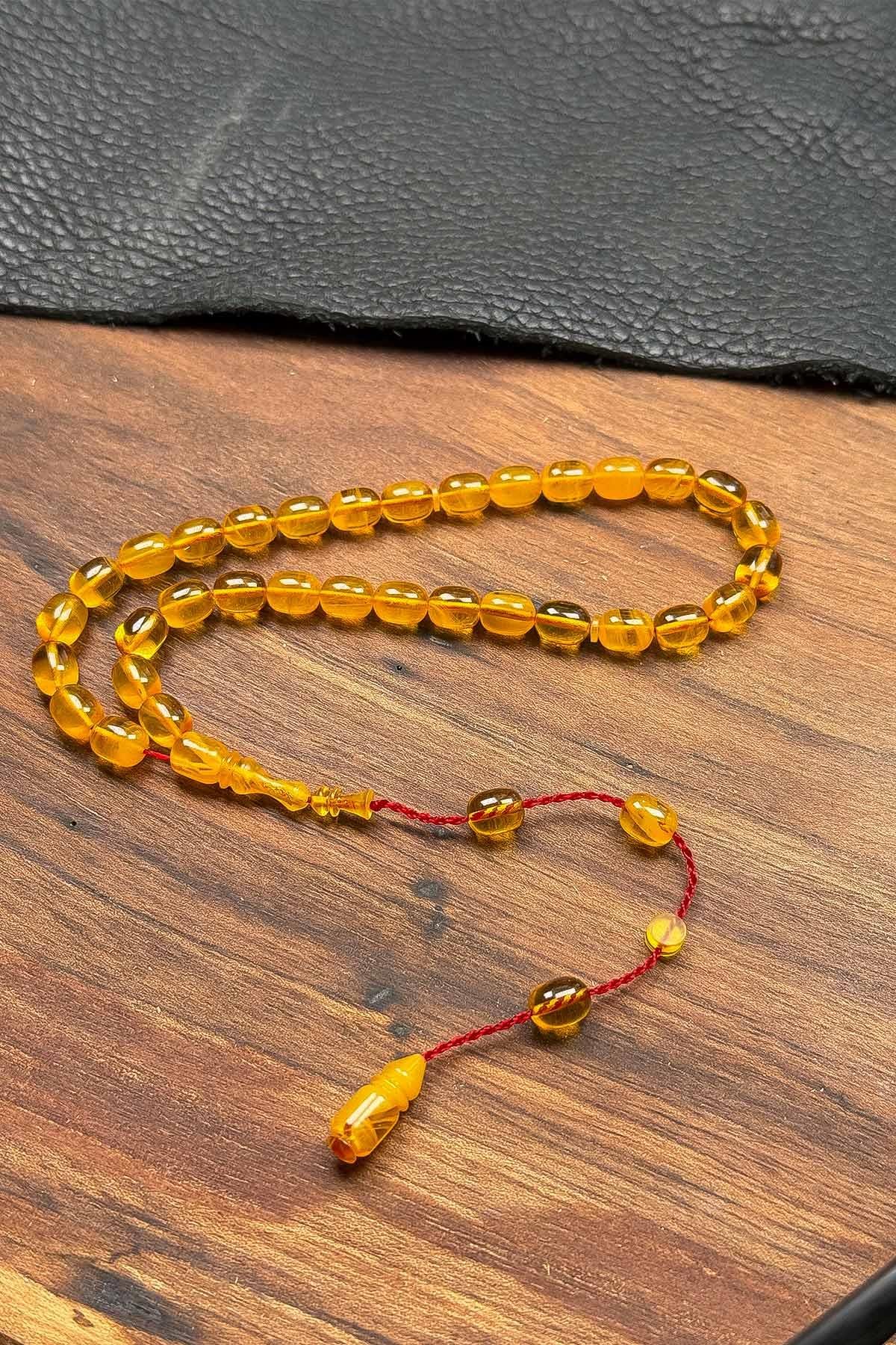 Küçük Boy Usta Mühürlü Sıkma Kehribar Tesbih