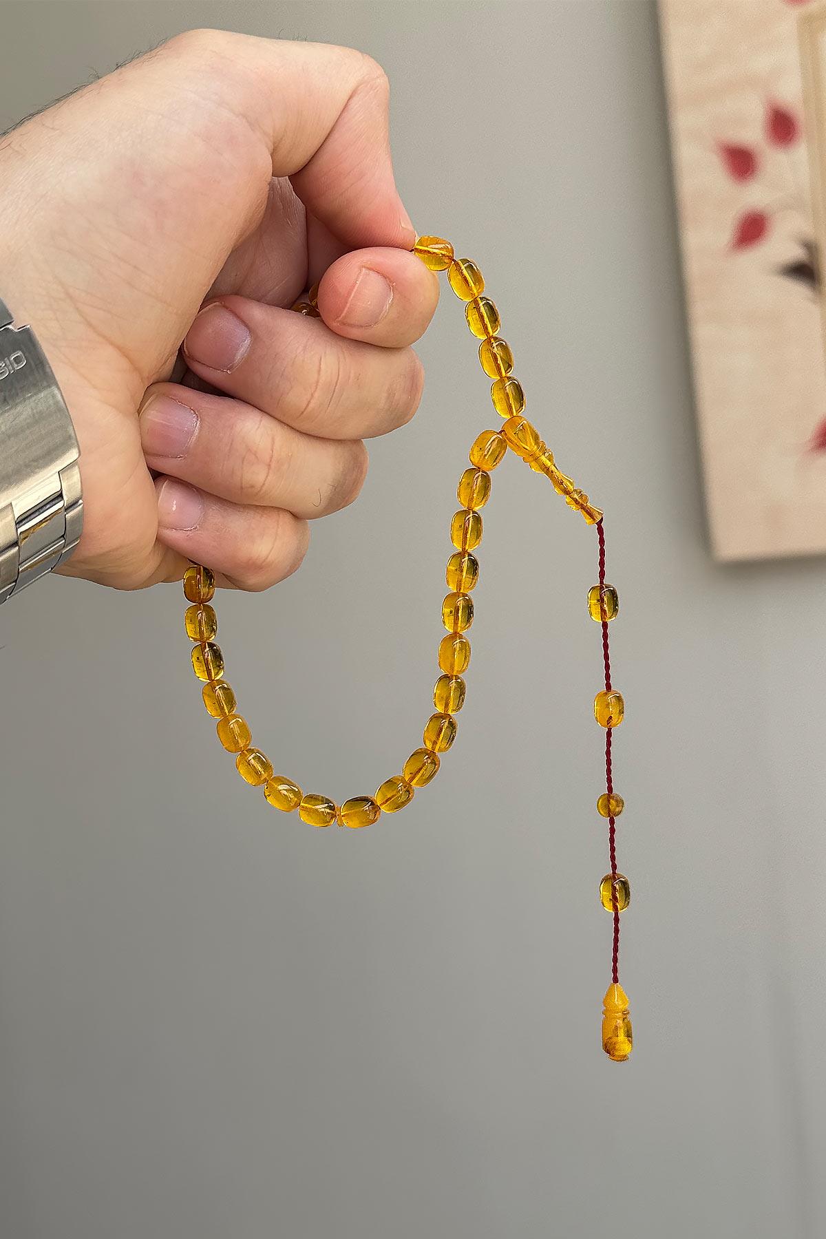 Küçük Boy Usta Mühürlü Sıkma Kehribar Tesbih