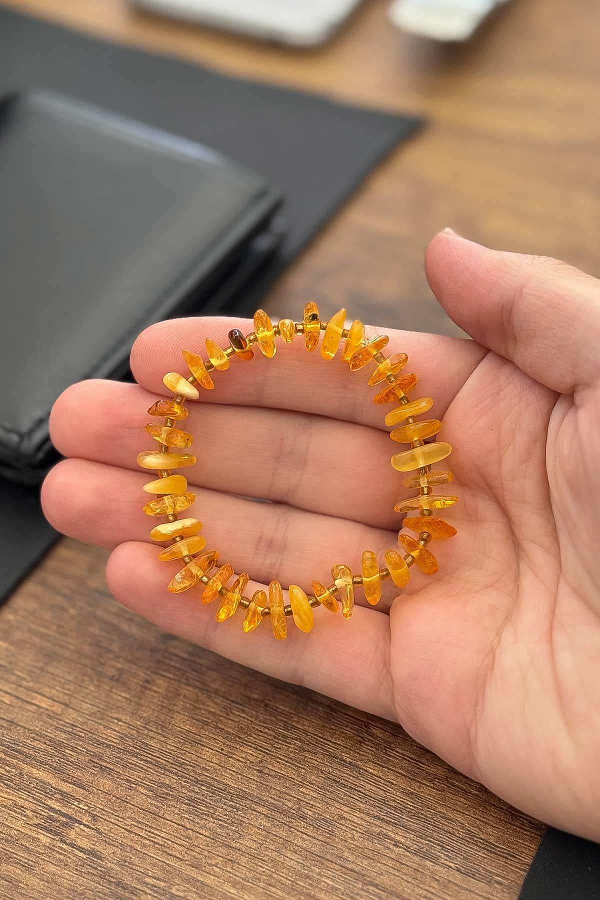 Küçük Taneli Hafif Gramajlı Damla Kehribar Bileklik