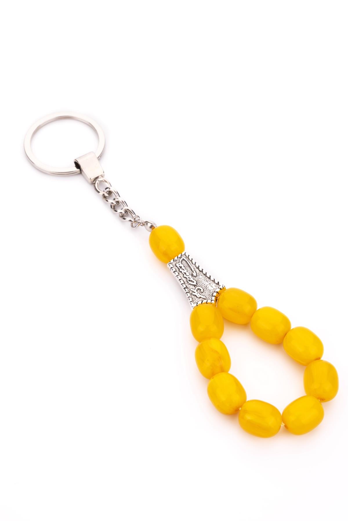 Kültürel Tasarım İri Sarı Boncuklu Tesbih Anahtarlık