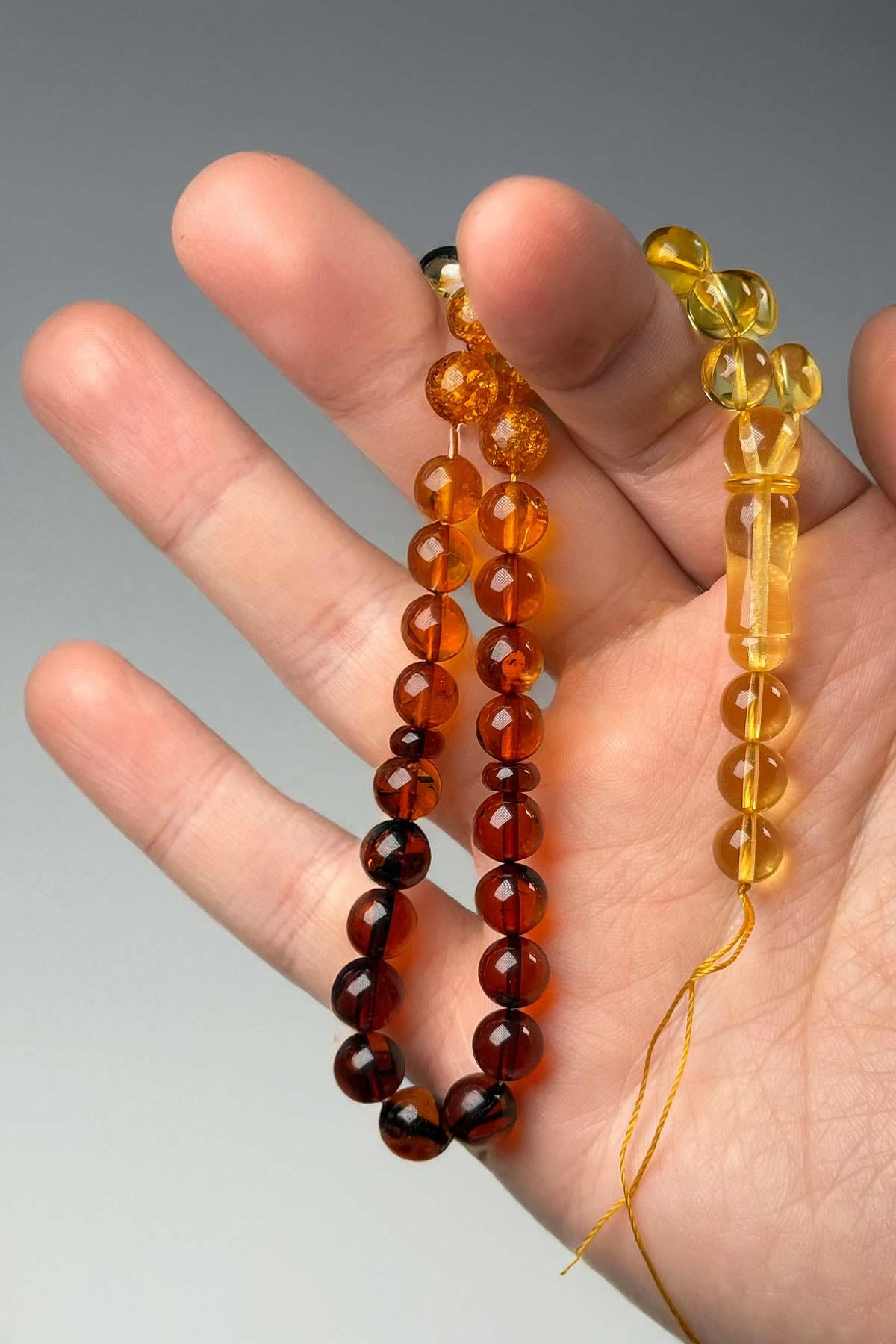 Bilek Boy Püskülsüz 3 Yedek Taneli Damla Kehribar Tesbih