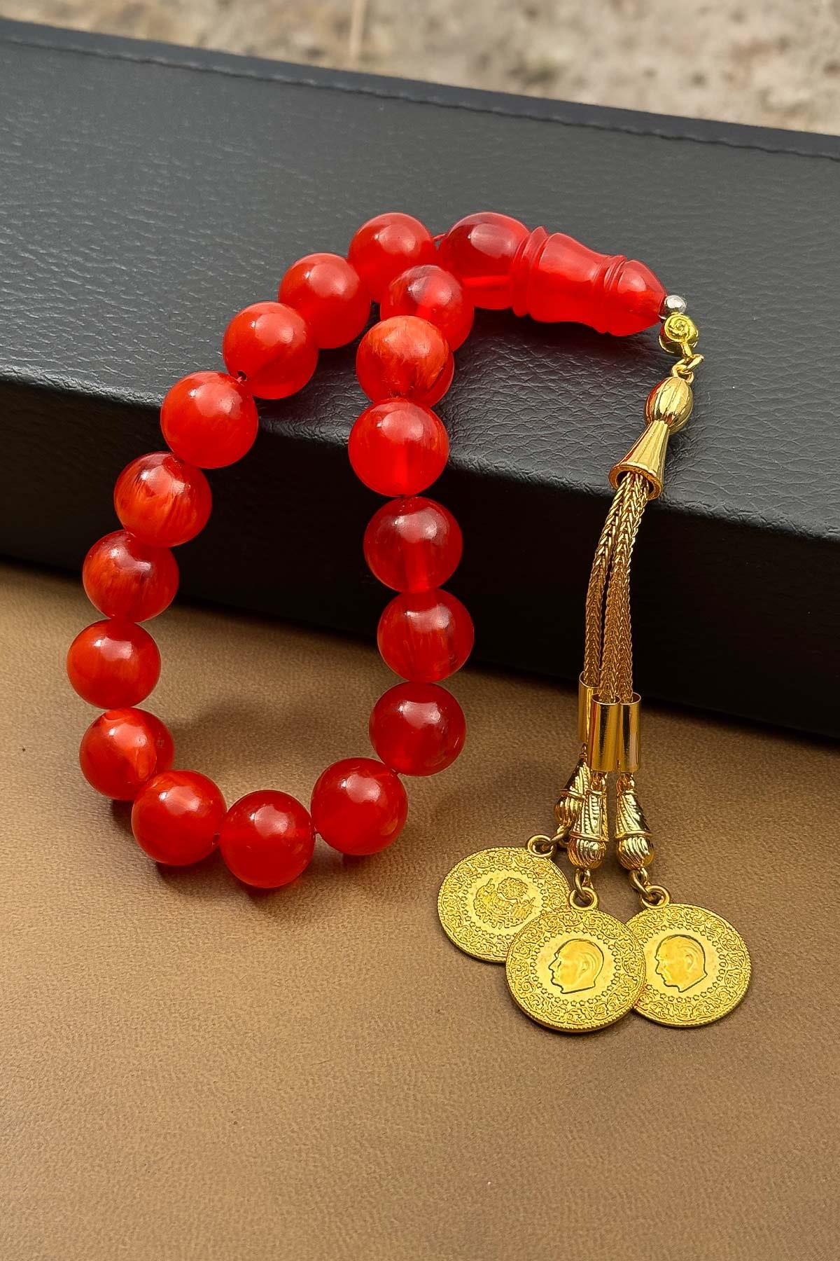 Küre Kararmaz Gold Püsküllü 17lik Sıkma Kehribar Tesbih
