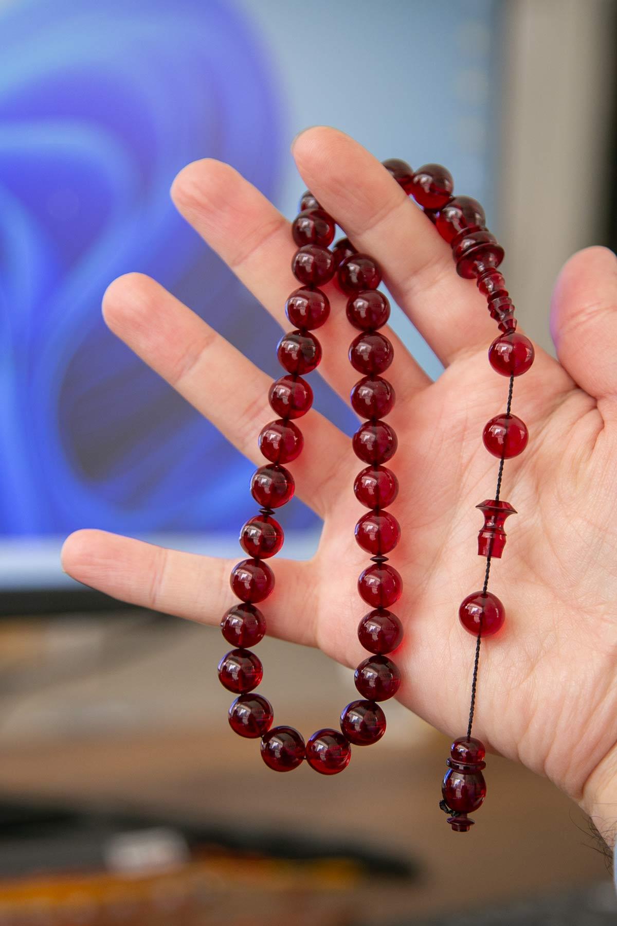 Özel İmame İşçilikli Küre Kırmızı Ateş Kehribar Tesbih