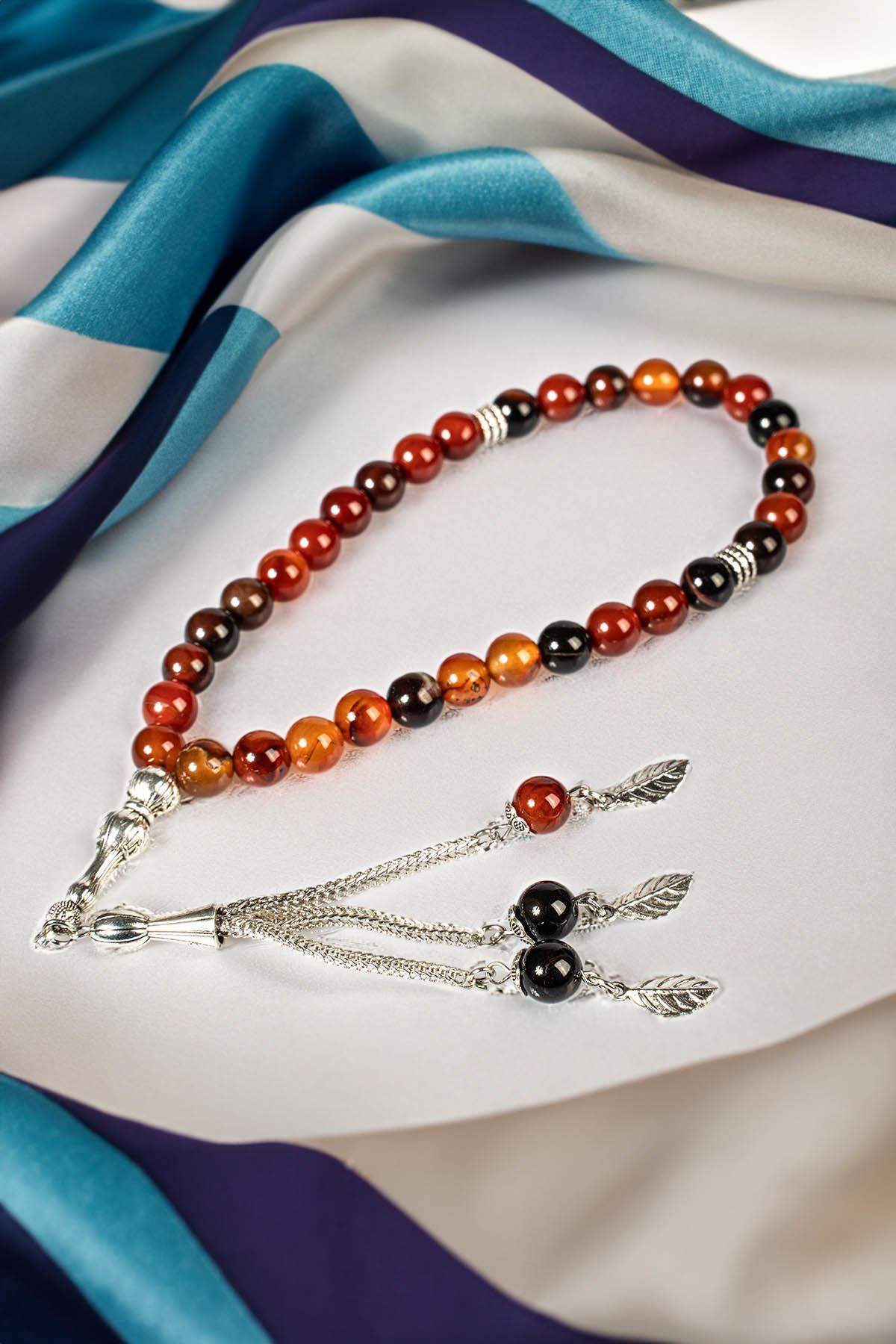 Küre Tane Siyah Tonlarında Akik Taşı Tesbih