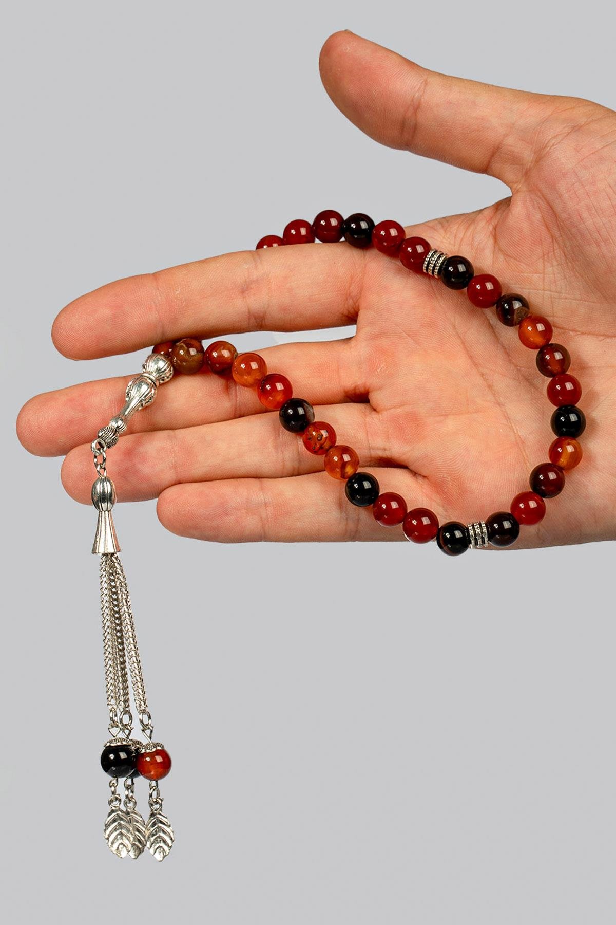 Küre Tane Siyah Tonlarında Akik Taşı Tesbih