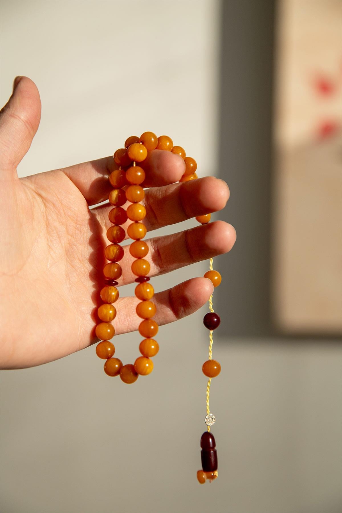 Küre Tane Şükrü Baba İmzalı Sıkma Kehribar Tesbih