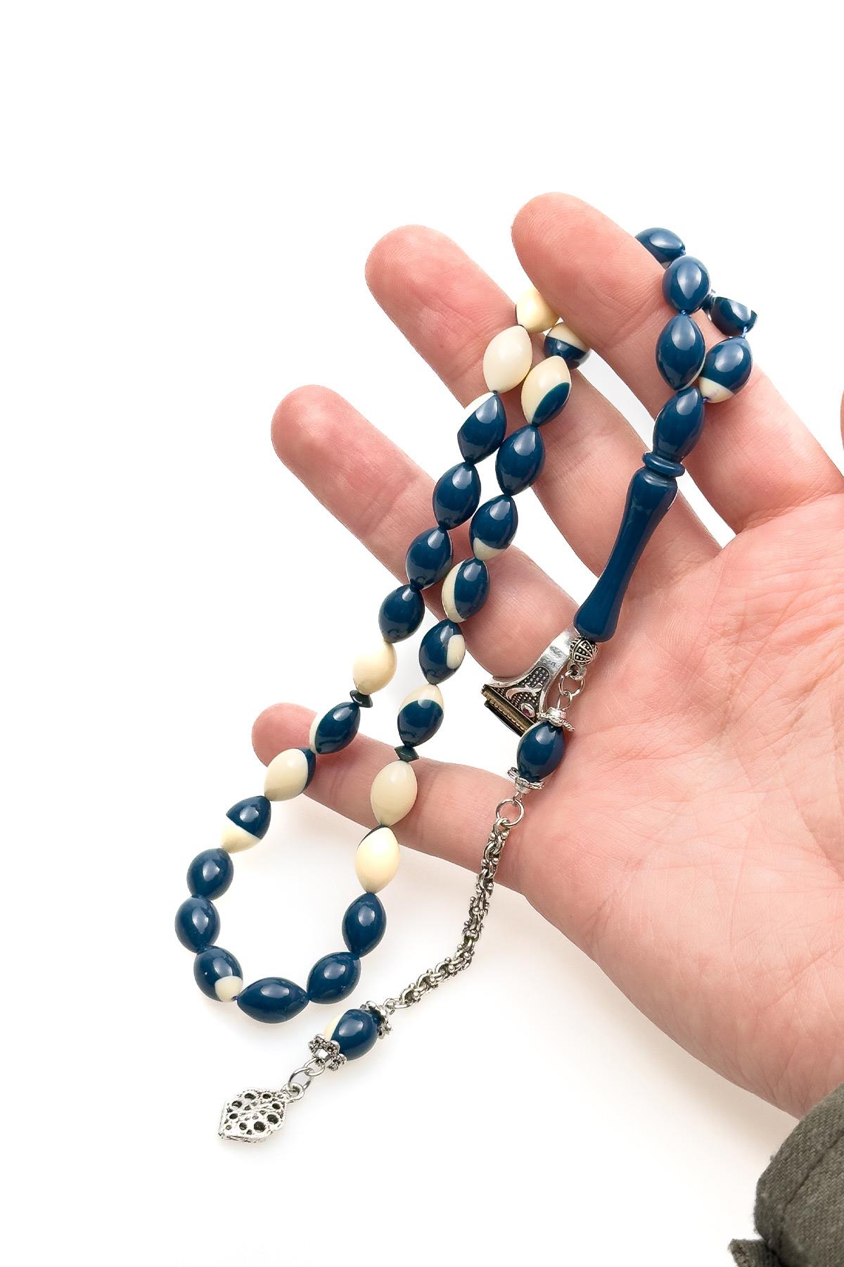 Lacivert Bilardo Model Güzel Çekimli Toz Kehribar Tesbih