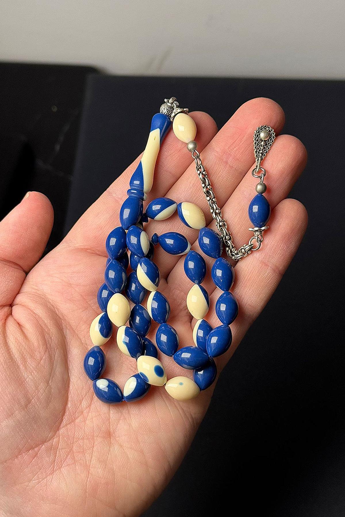 Lacivert Bilardo Model Güzel Çekimli Toz Kehribar Tesbih