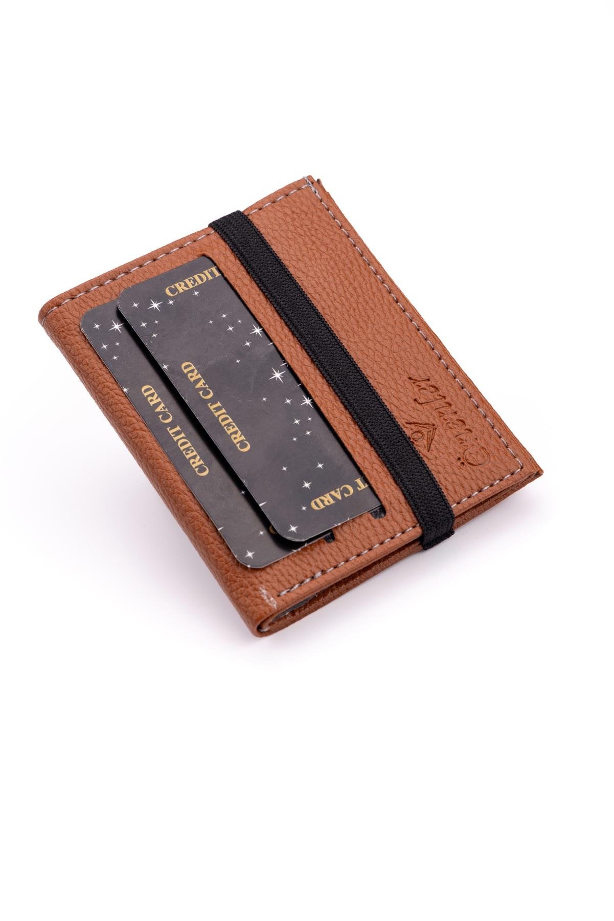 Lastikli Açık Kahve Renk Kartlık Cüzdan