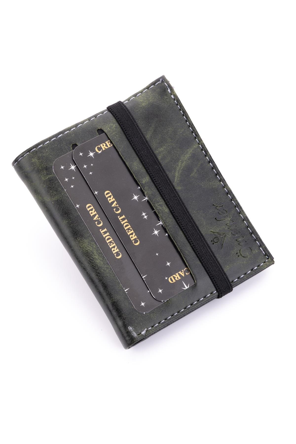 Lastikli Koyu Yeşil Renk Kartlık Cüzdan