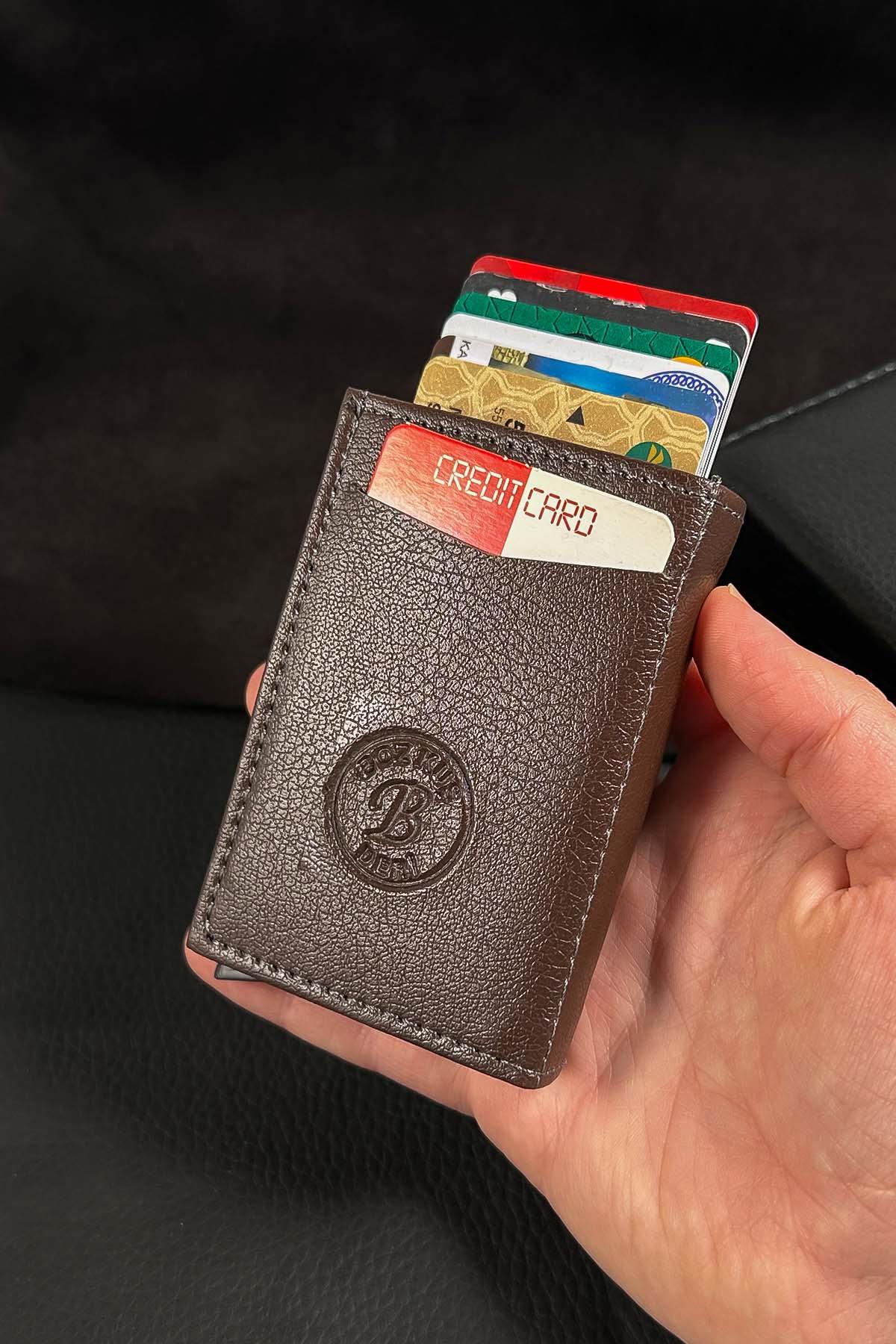 Mekanizmalı Kahverengi Kartlık Cüzdan