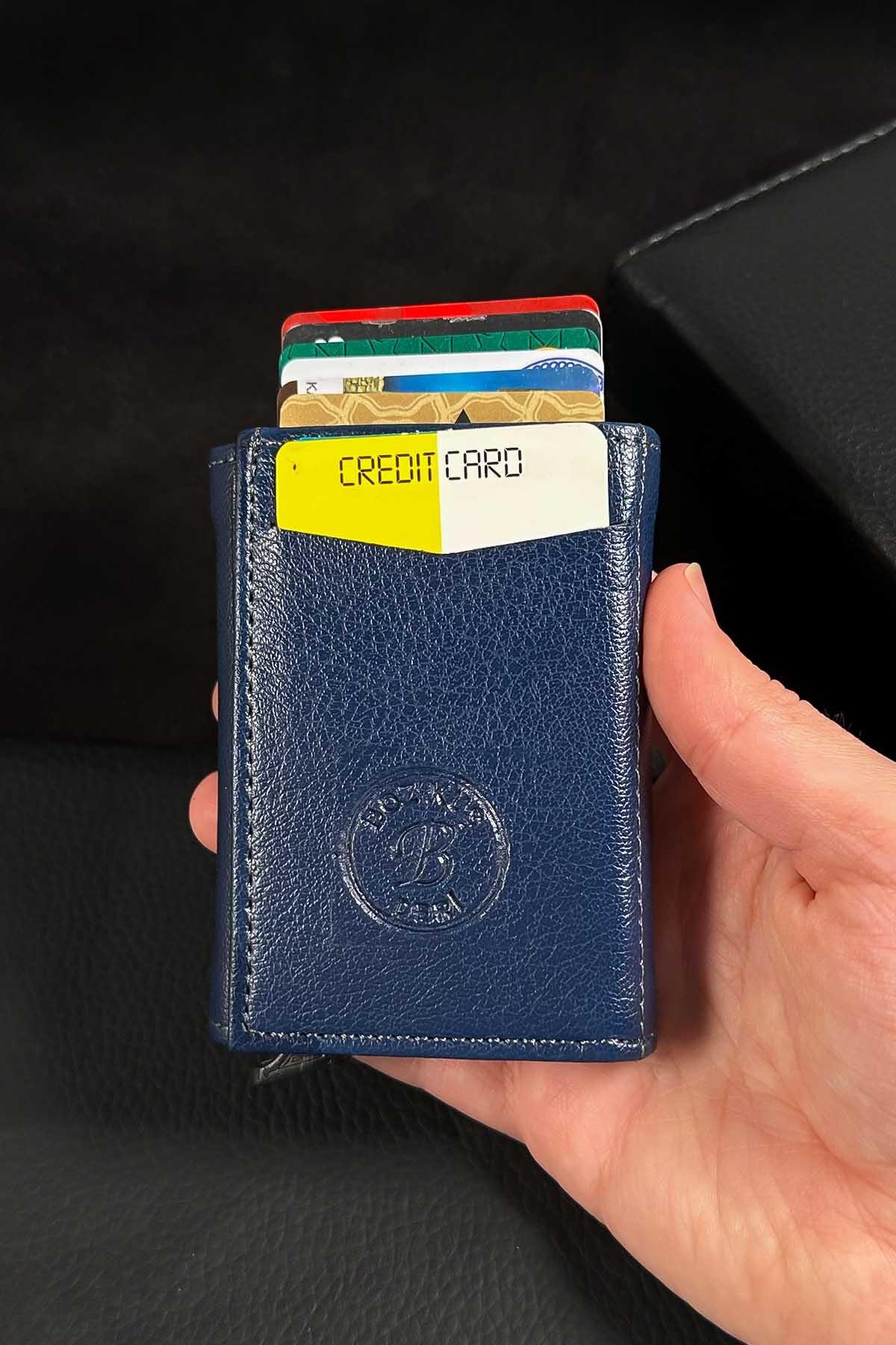 Mekanizmalı Lacivert Kartlık Cüzdan