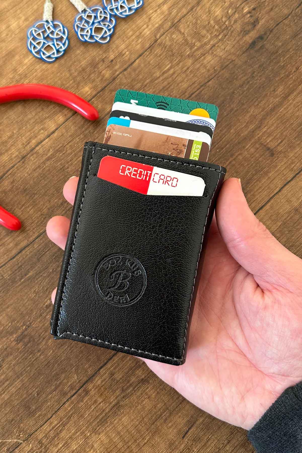 Mekanizmalı Siyah Kartlık Cüzdan