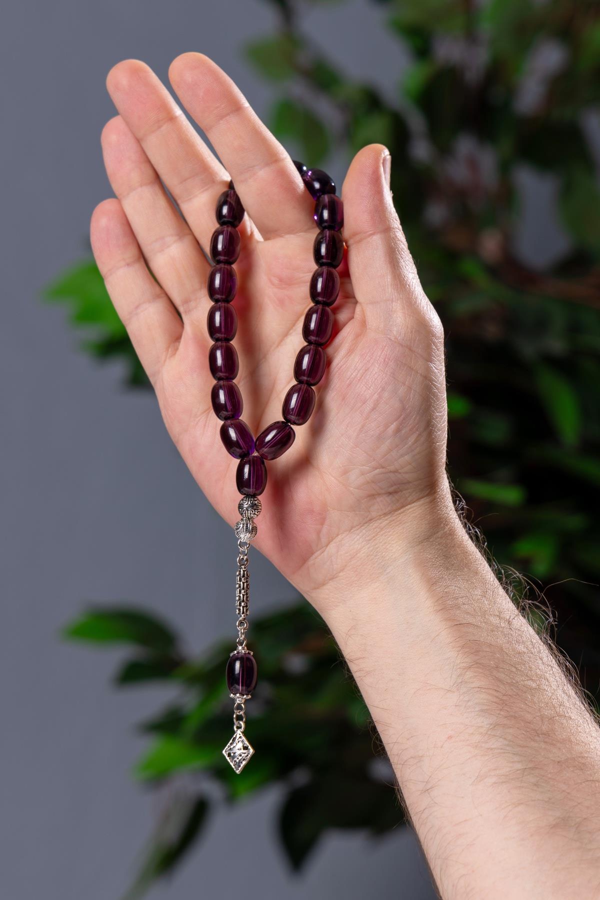 Mor 17lik Stres İçin Cam Maskot Tesbih