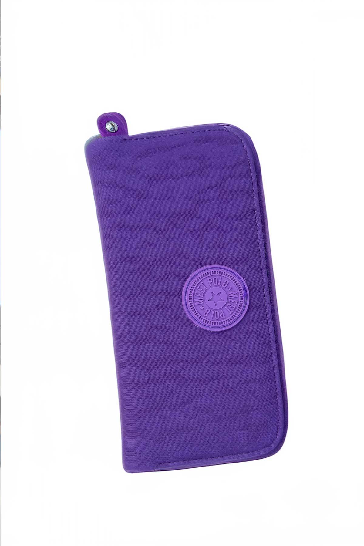 Mor Renk Orta Boy Kumaş Kadın Cüzdan Kartlık