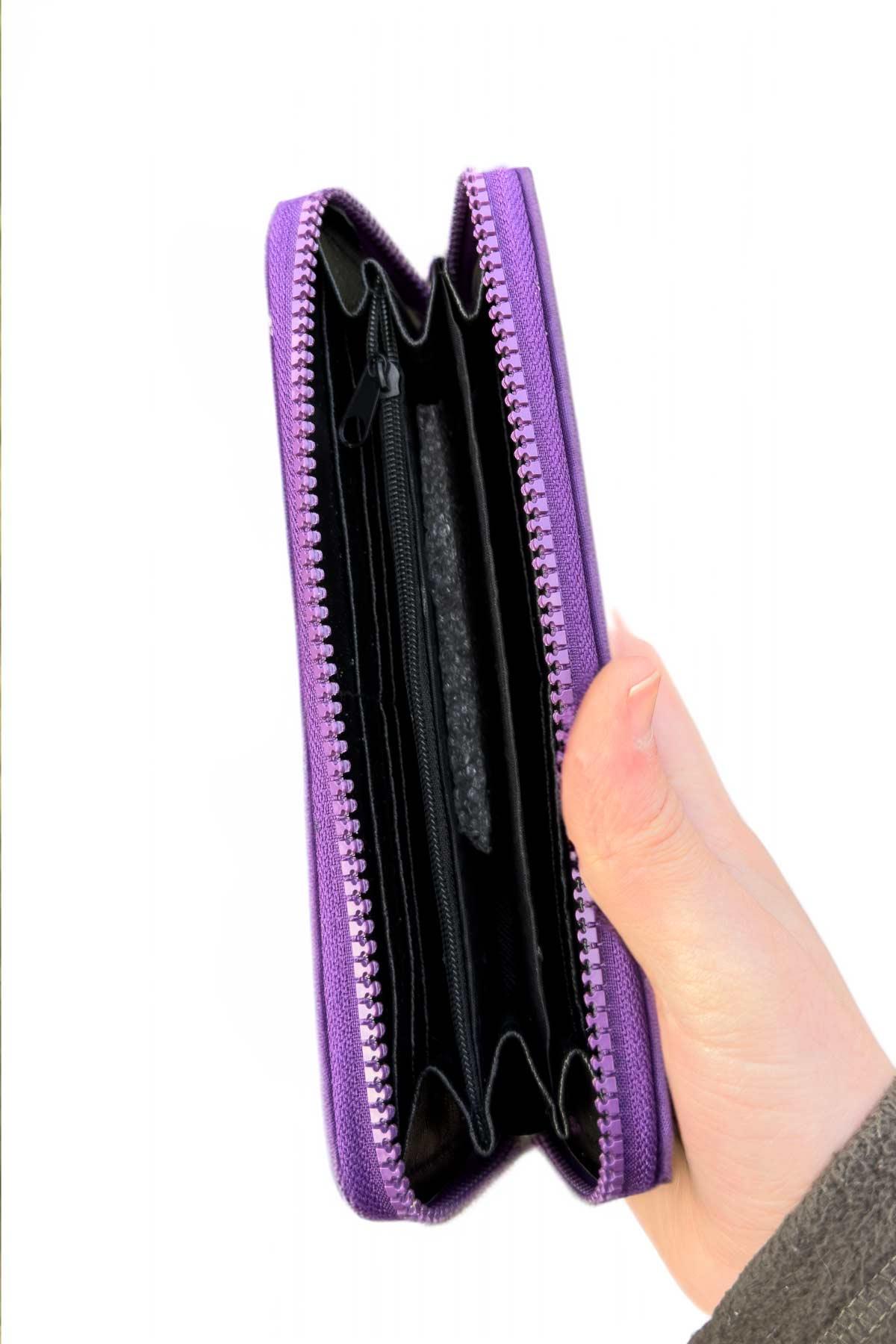 Mor Renk Orta Boy Kumaş Kadın Cüzdan Kartlık