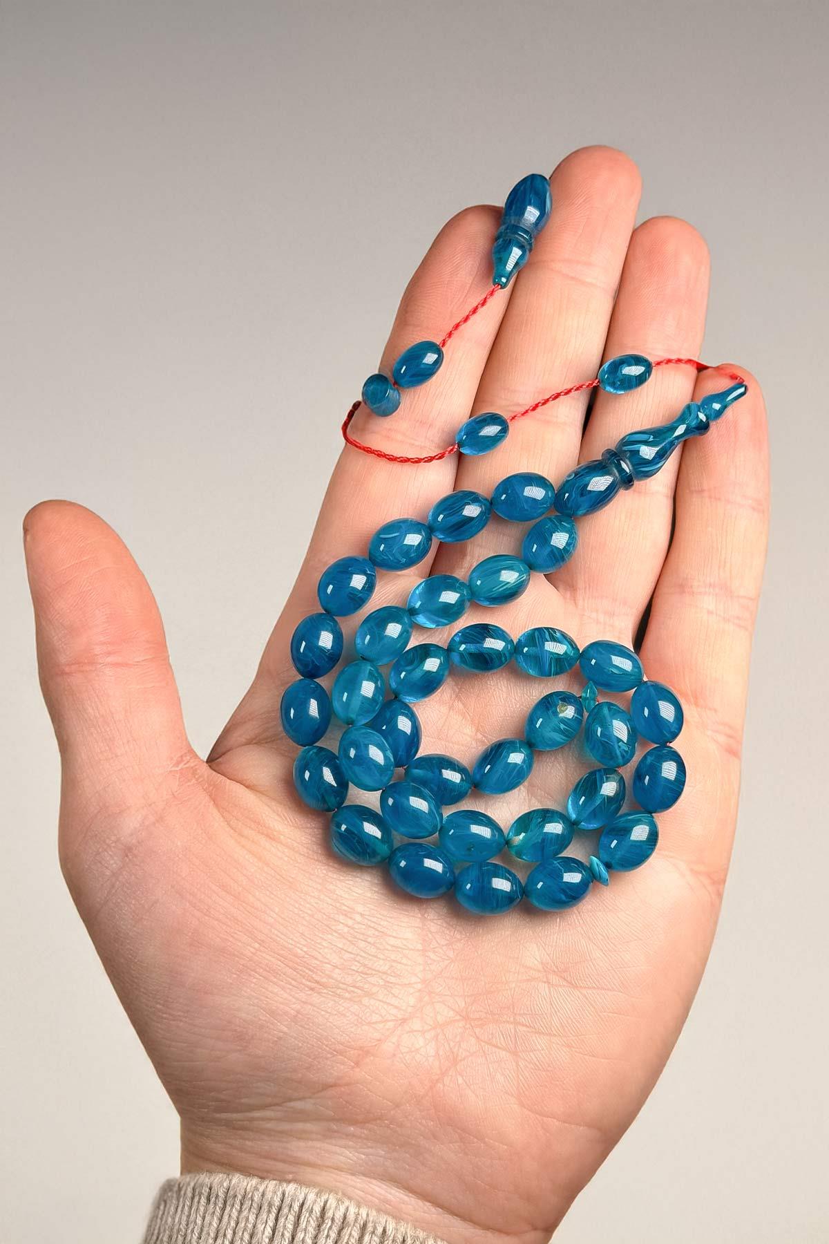 Usta Ellerden Okyanus Mavisi Sıkma Kehribar Tesbih