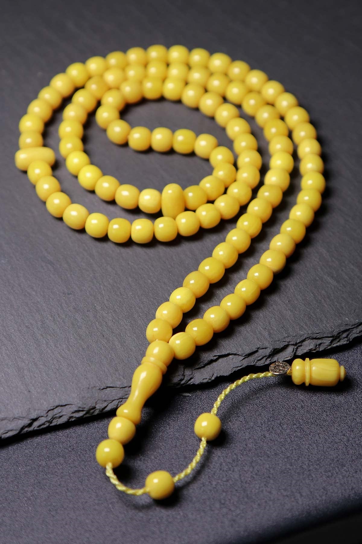 Orta Boy 99luk Sarı Sıkma Kehribar Namaz Tesbihi