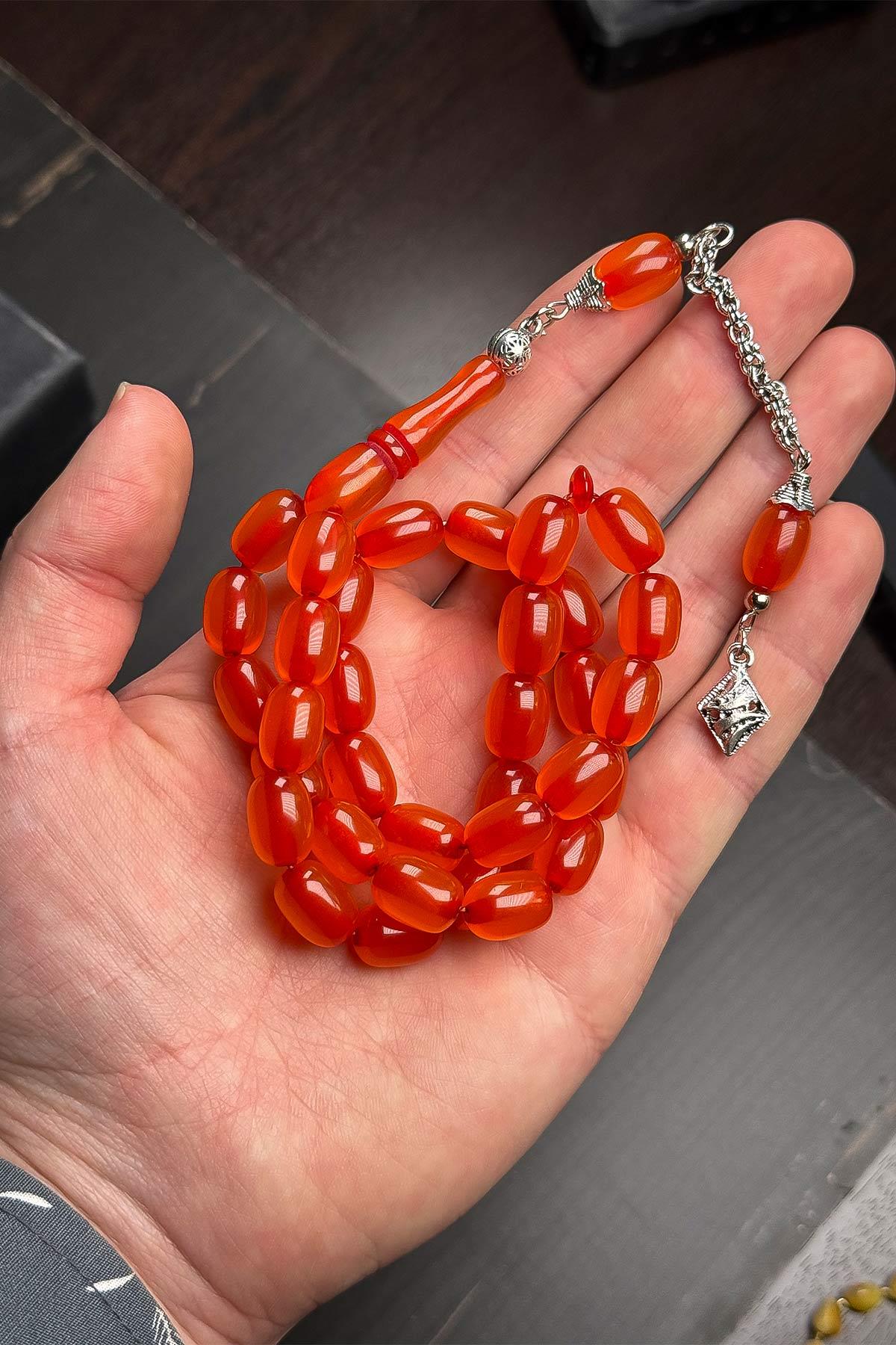 Orta Boy Güzel Çekimli Zar Renk Toz Kehribar Tesbih