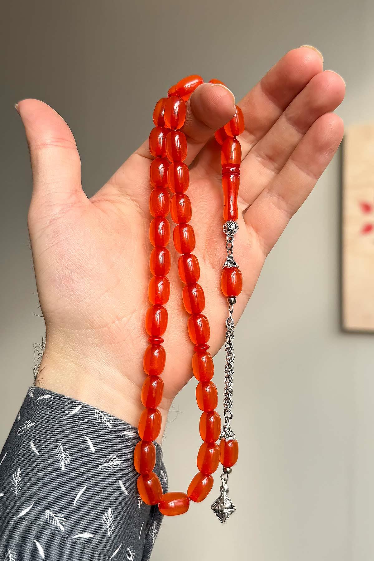 Orta Boy Güzel Çekimli Zar Renk Toz Kehribar Tesbih