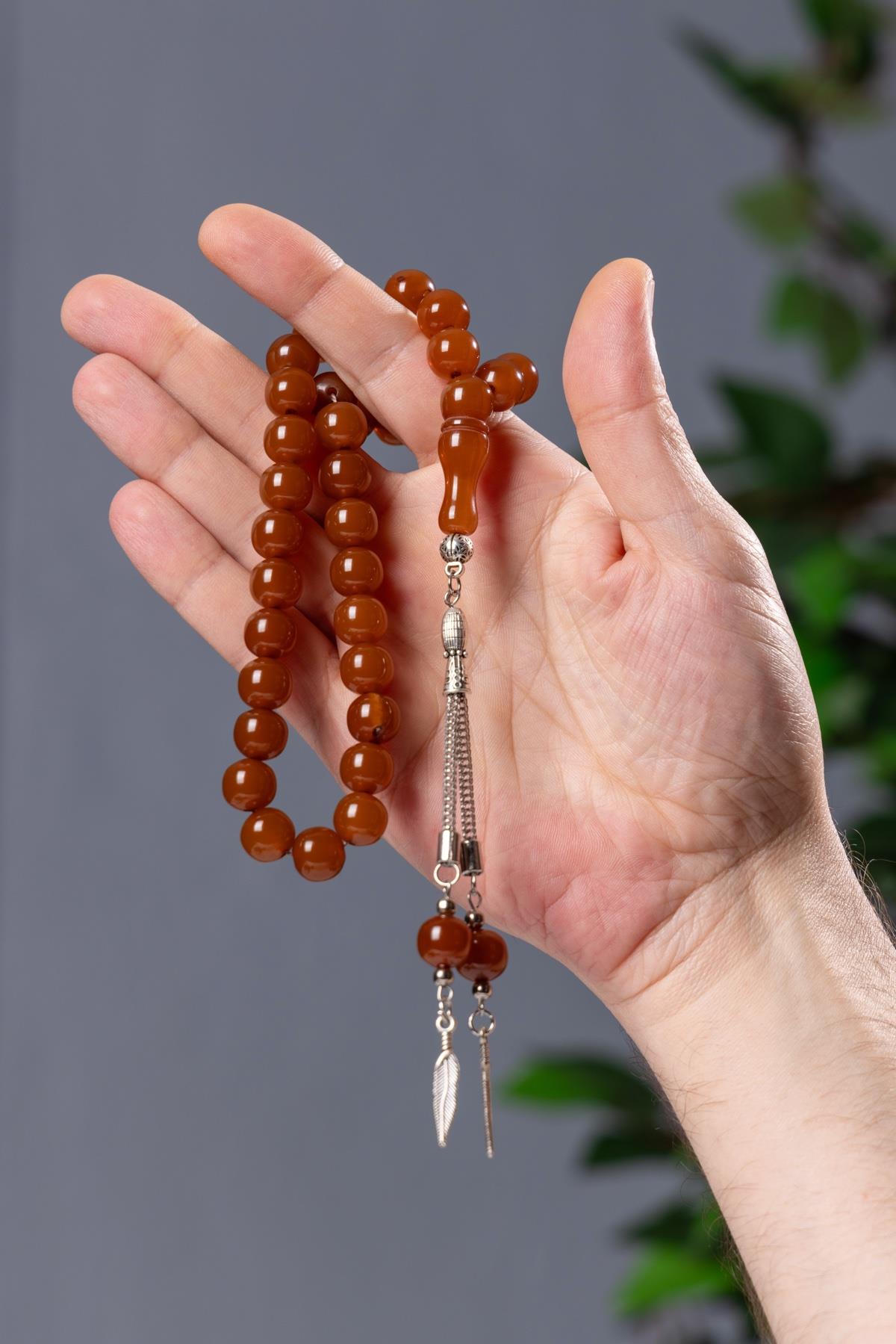 Orta Boy Küre Kahverengi Toz Kehibar Tesbih