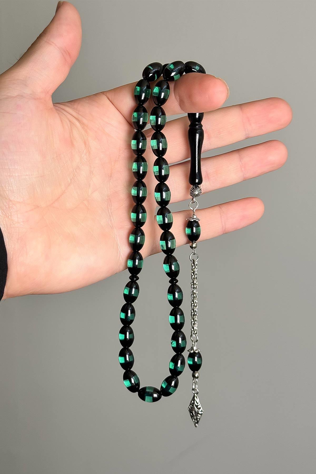 Özel Ahşap Kutulu Sürmeli Tasarım Toz Kehribar Tesbih