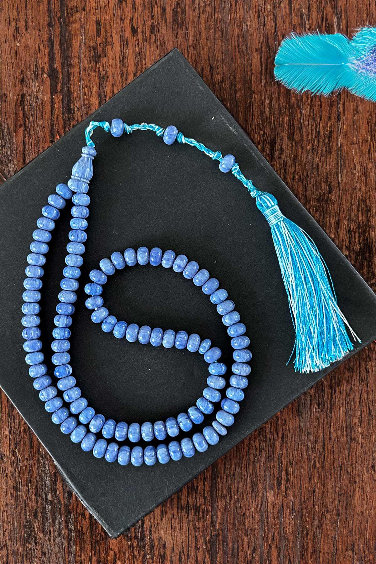 Özel Tasarım Mavi 99luk Sıkma Kehribar Tesbihimiz