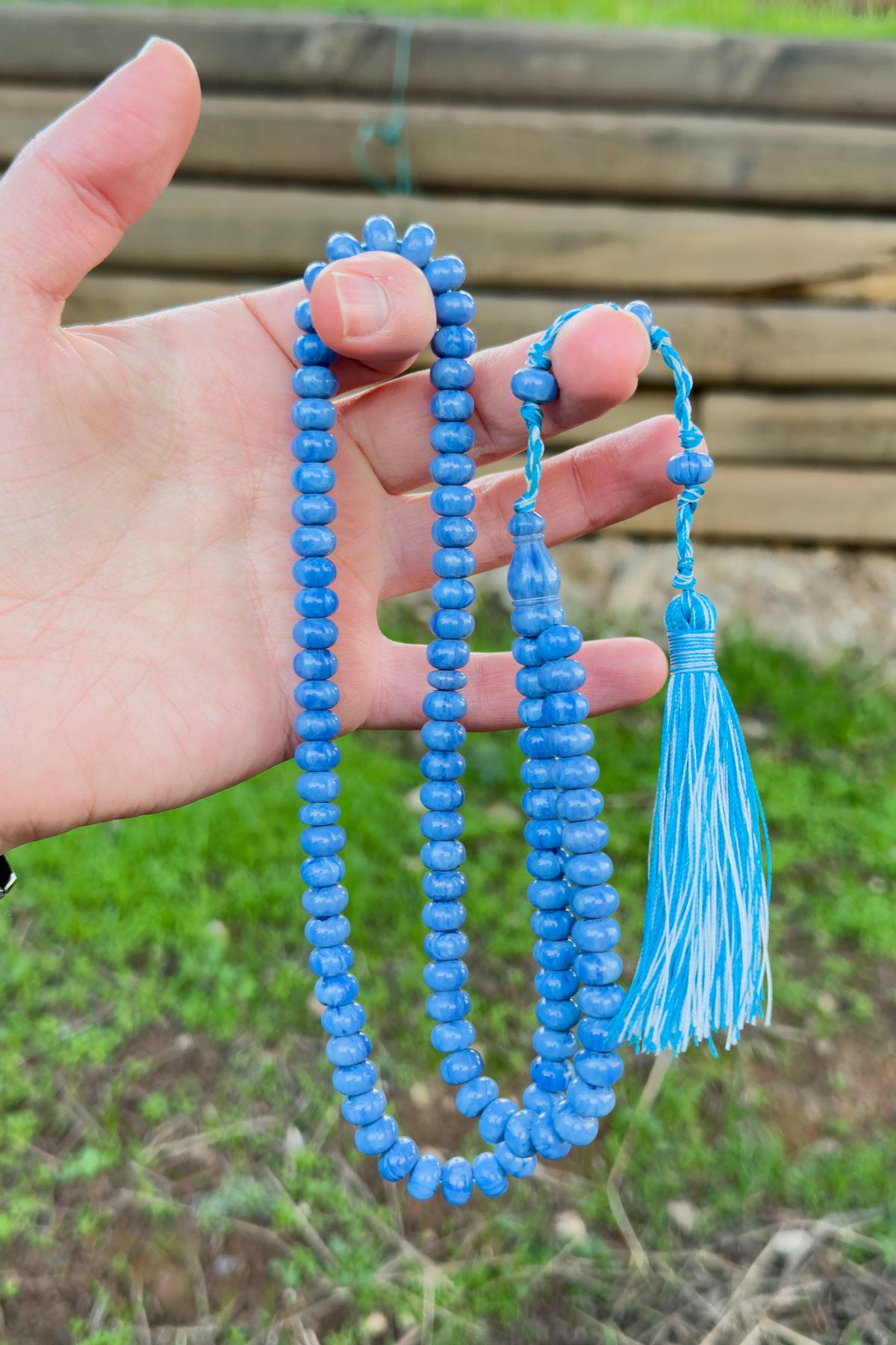 Özel Tasarım Mavi 99luk Sıkma Kehribar Tesbihimiz