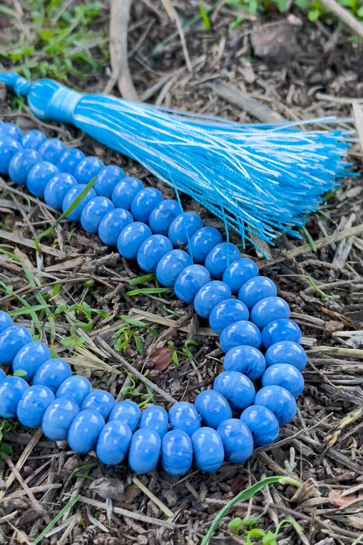 Özel Tasarım Mavi 99luk Sıkma Kehribar Tesbihimiz